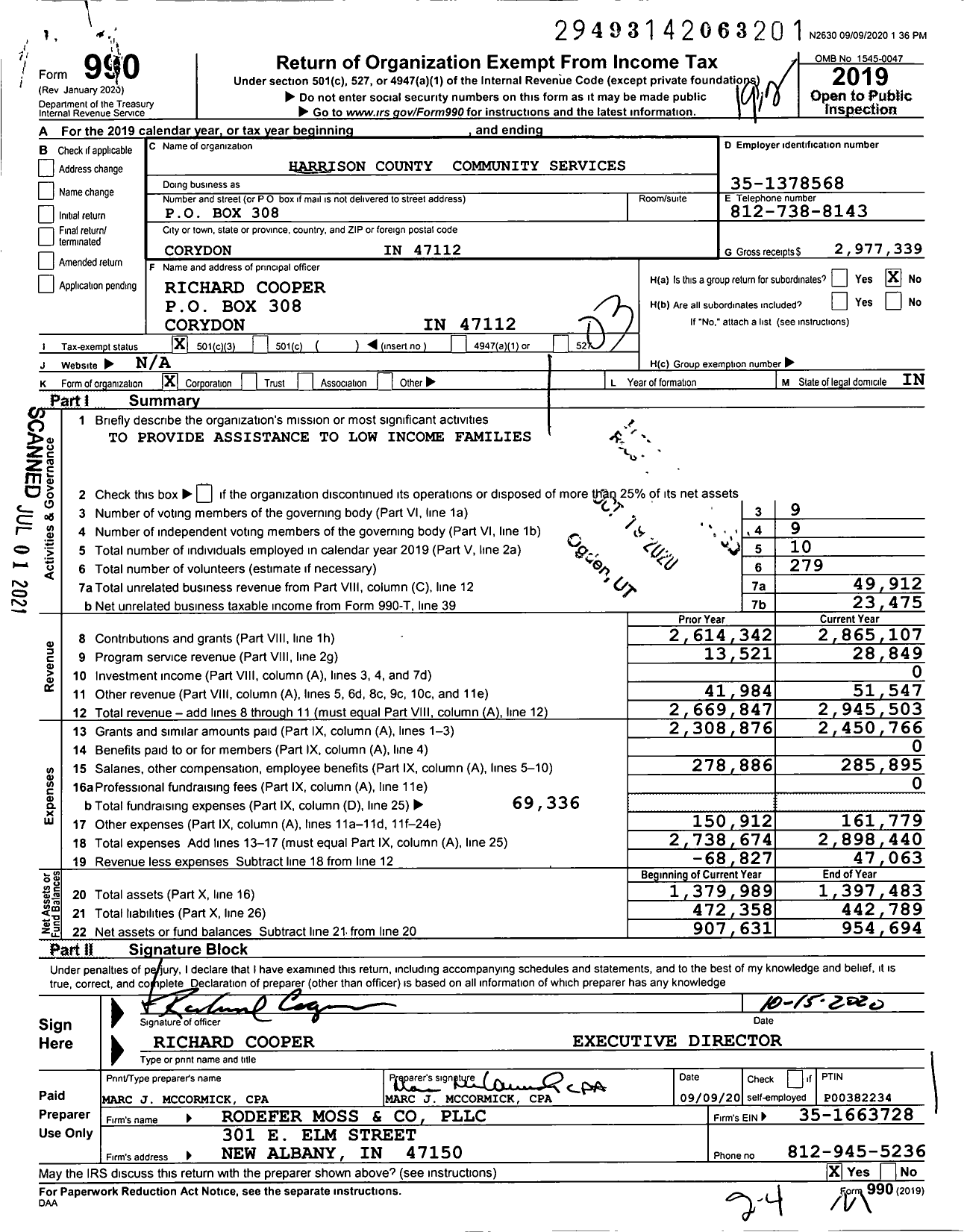 Image of first page of 2019 Form 990 for Harrison County Community Services