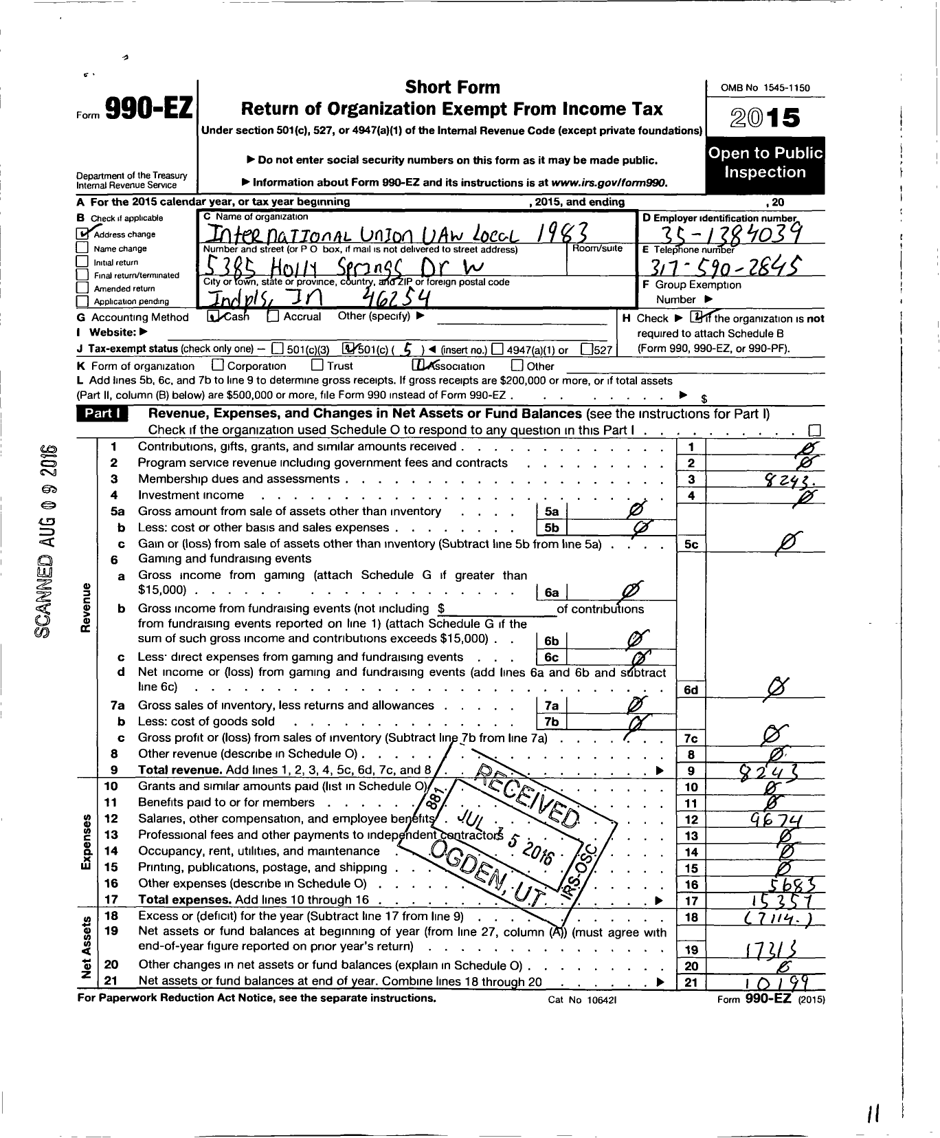 Image of first page of 2015 Form 990EO for International Union United Auto Aerospace and Agricultural Workers