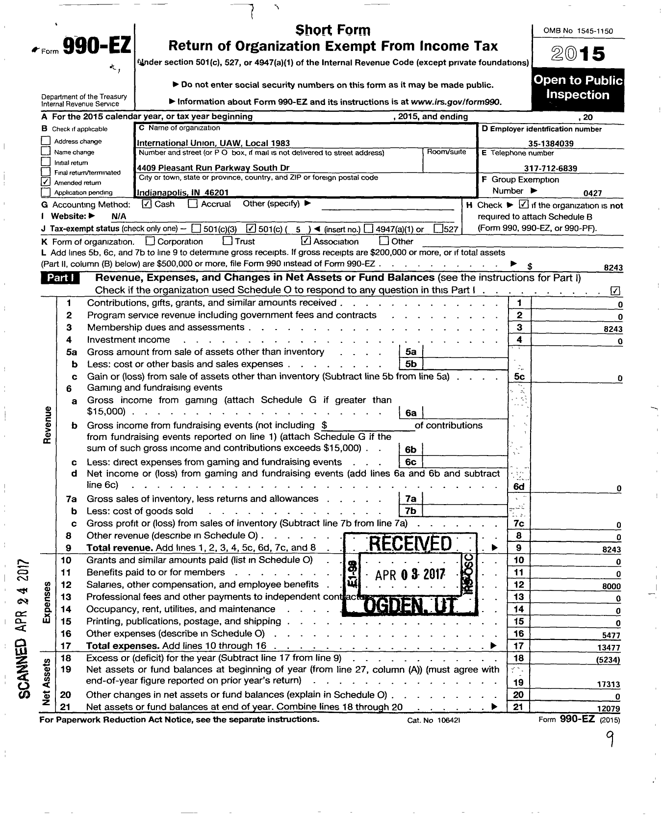 Image of first page of 2015 Form 990EO for International Union United Auto Aerospace and Agricultural Workers