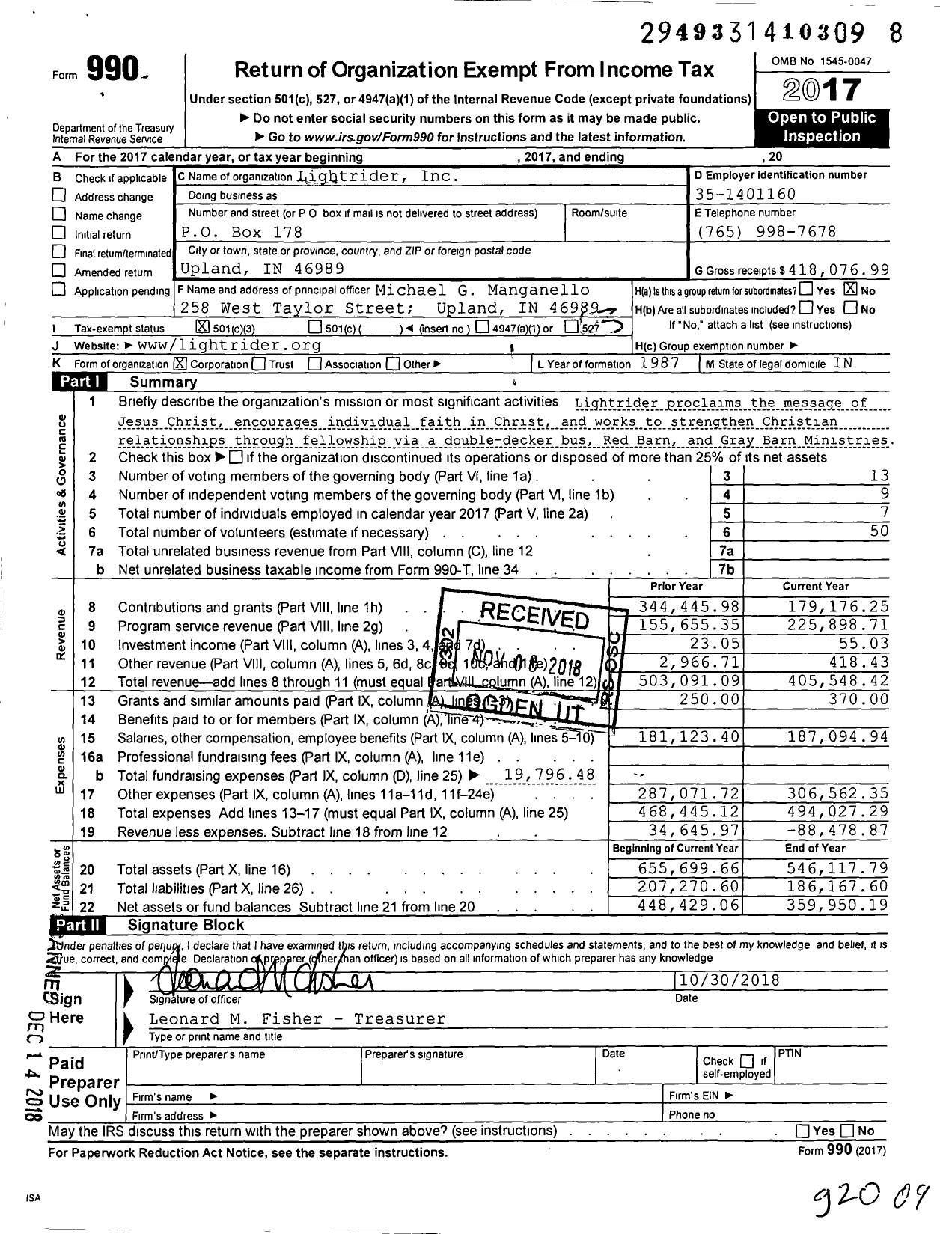 Image of first page of 2017 Form 990 for Lightrider