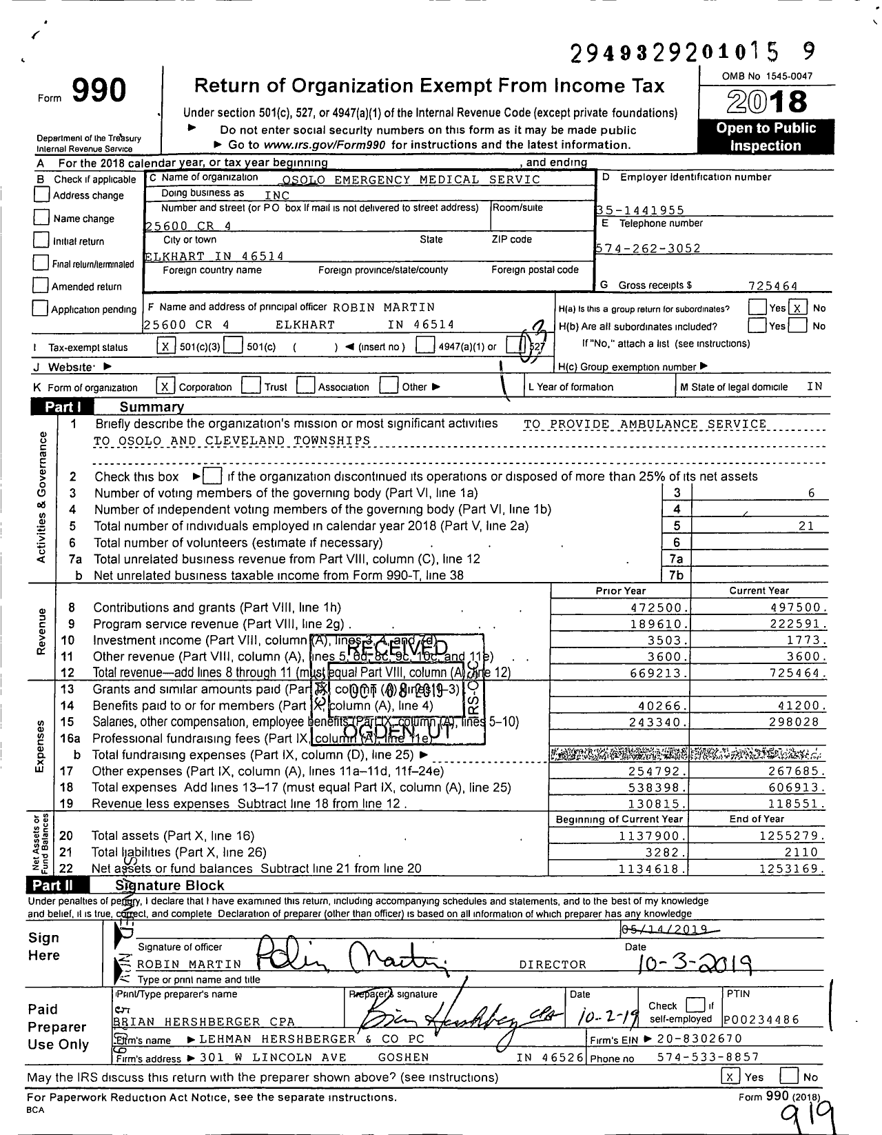 Image of first page of 2018 Form 990 for Osolo Emergency Medical Services