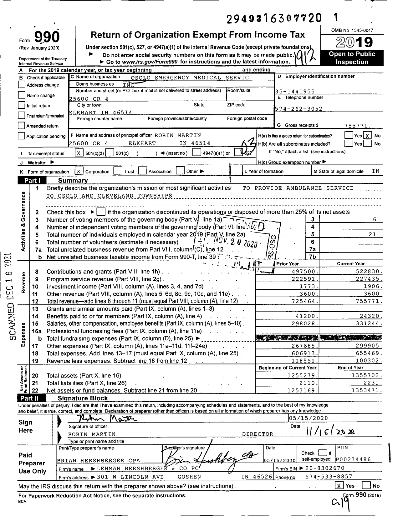 Image of first page of 2019 Form 990 for Osolo Emergency Medical Services
