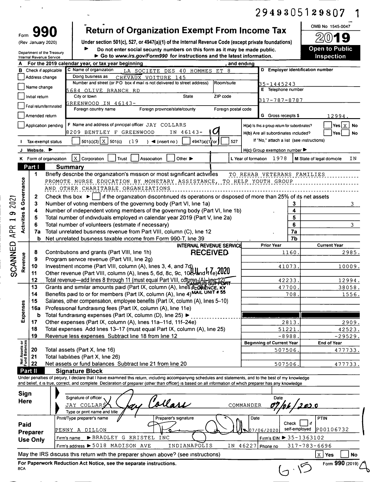 Image of first page of 2019 Form 990O for The Forty and Eight - 145 Voiture Locale