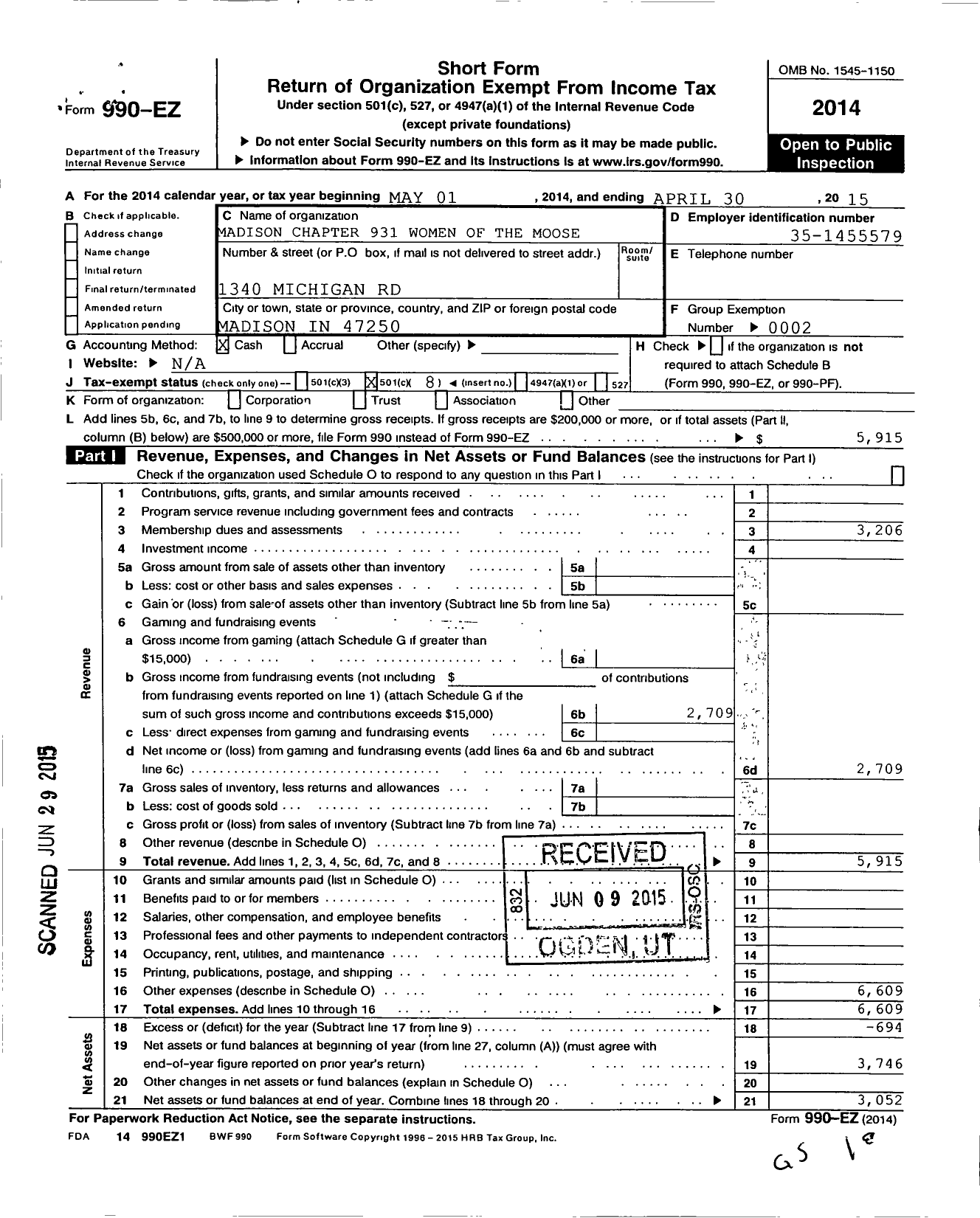 Image of first page of 2014 Form 990EO for Loyal Order of Moose - 931