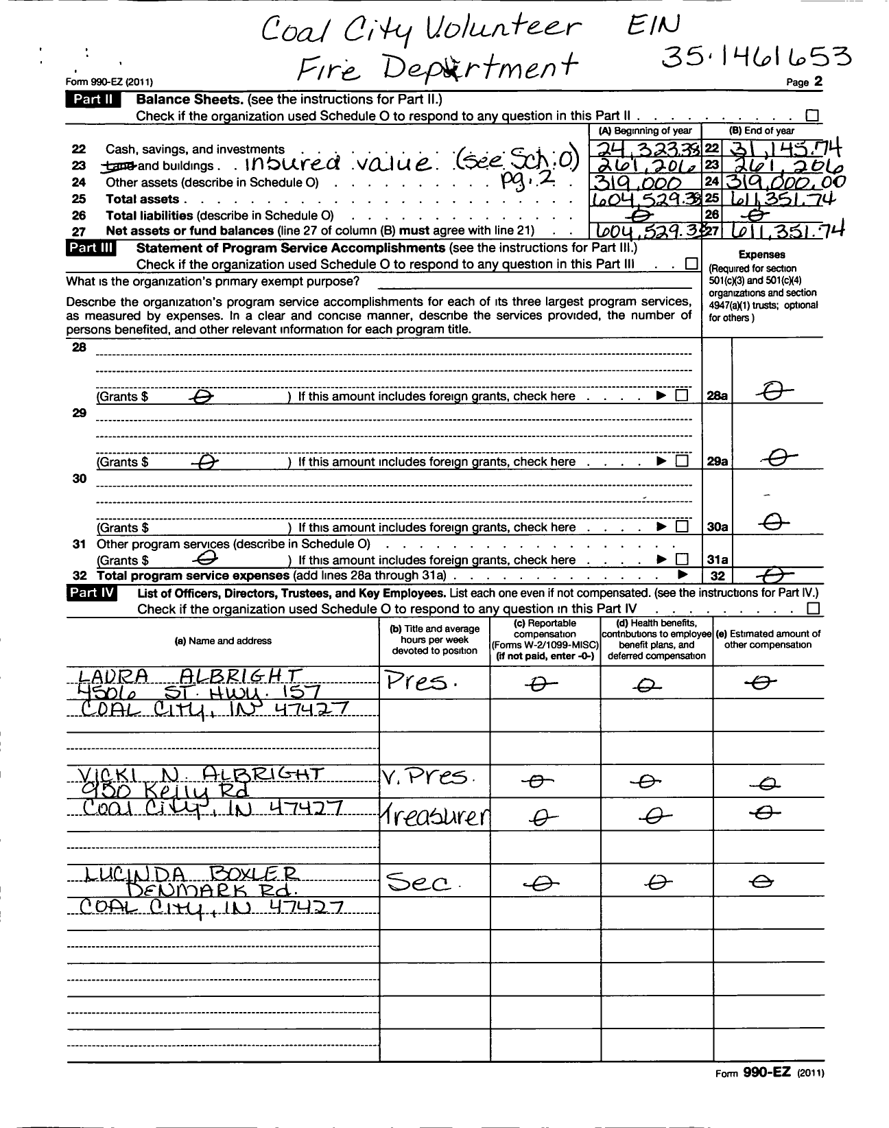 Image of first page of 2011 Form 990ER for Coal City Community Volunteer Fire Dept
