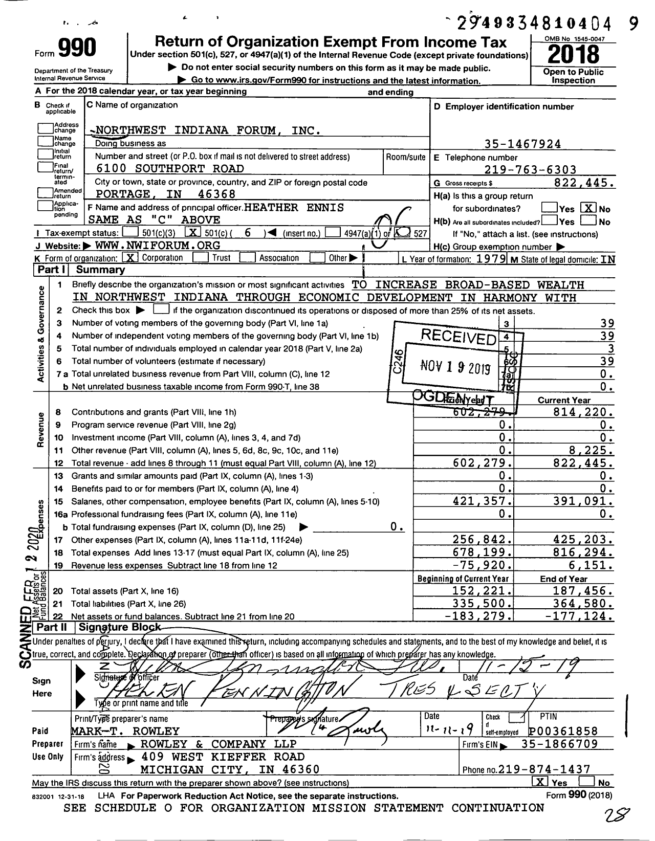 Image of first page of 2018 Form 990O for Northwest Indiana Forum