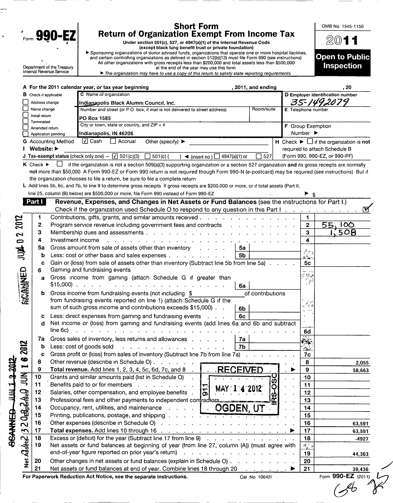 Image of first page of 2011 Form 990EZ for Indianapolis Black Alumni Council