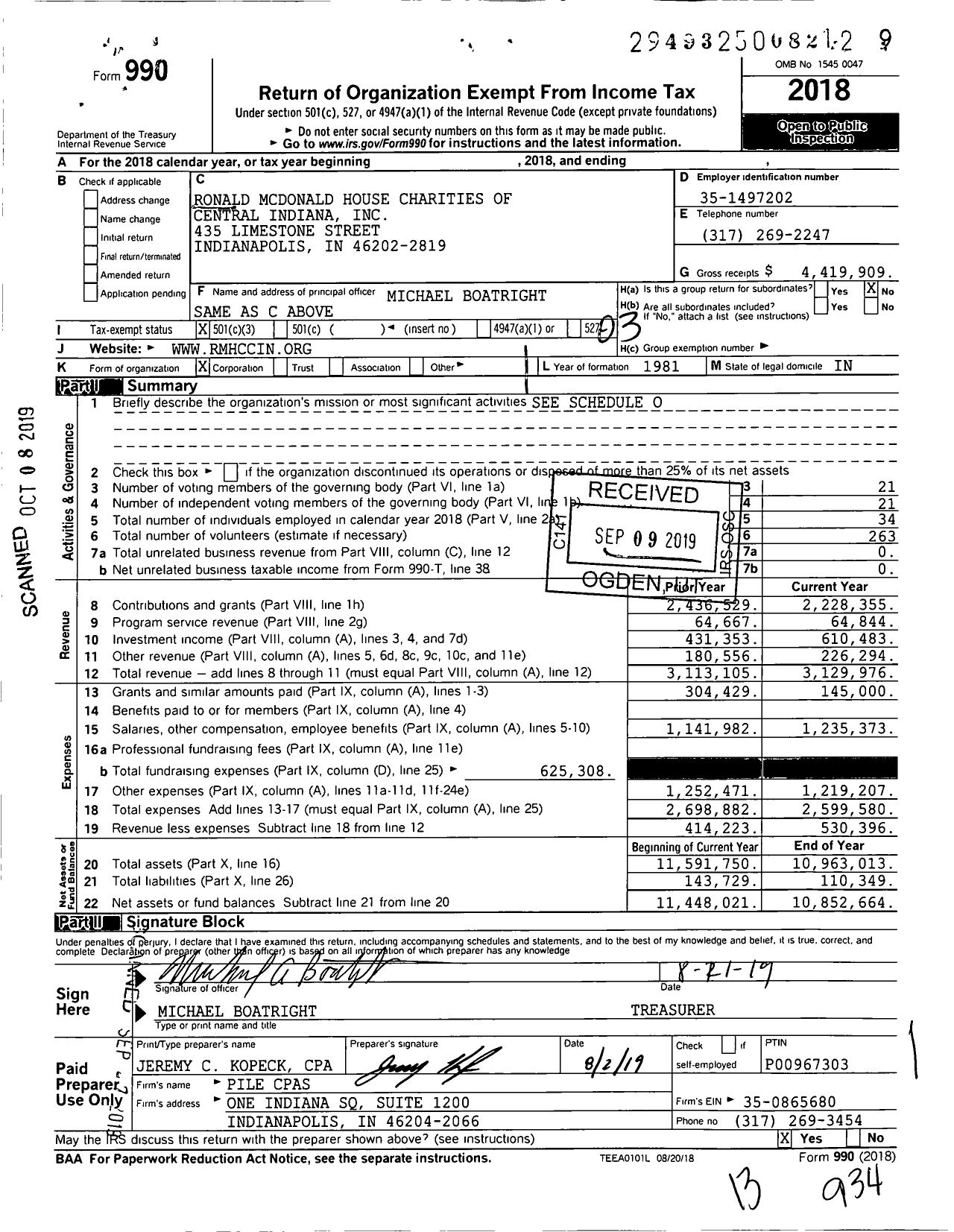 Image of first page of 2018 Form 990 for Ronald Mcdonald House Charities of Central Indiana