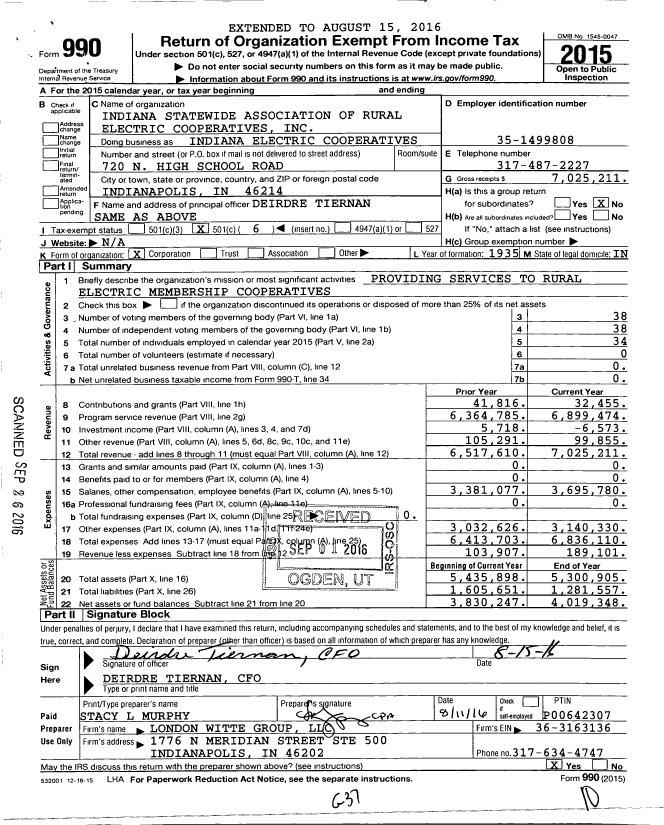 Image of first page of 2015 Form 990O for Indiana Electric Cooperatives