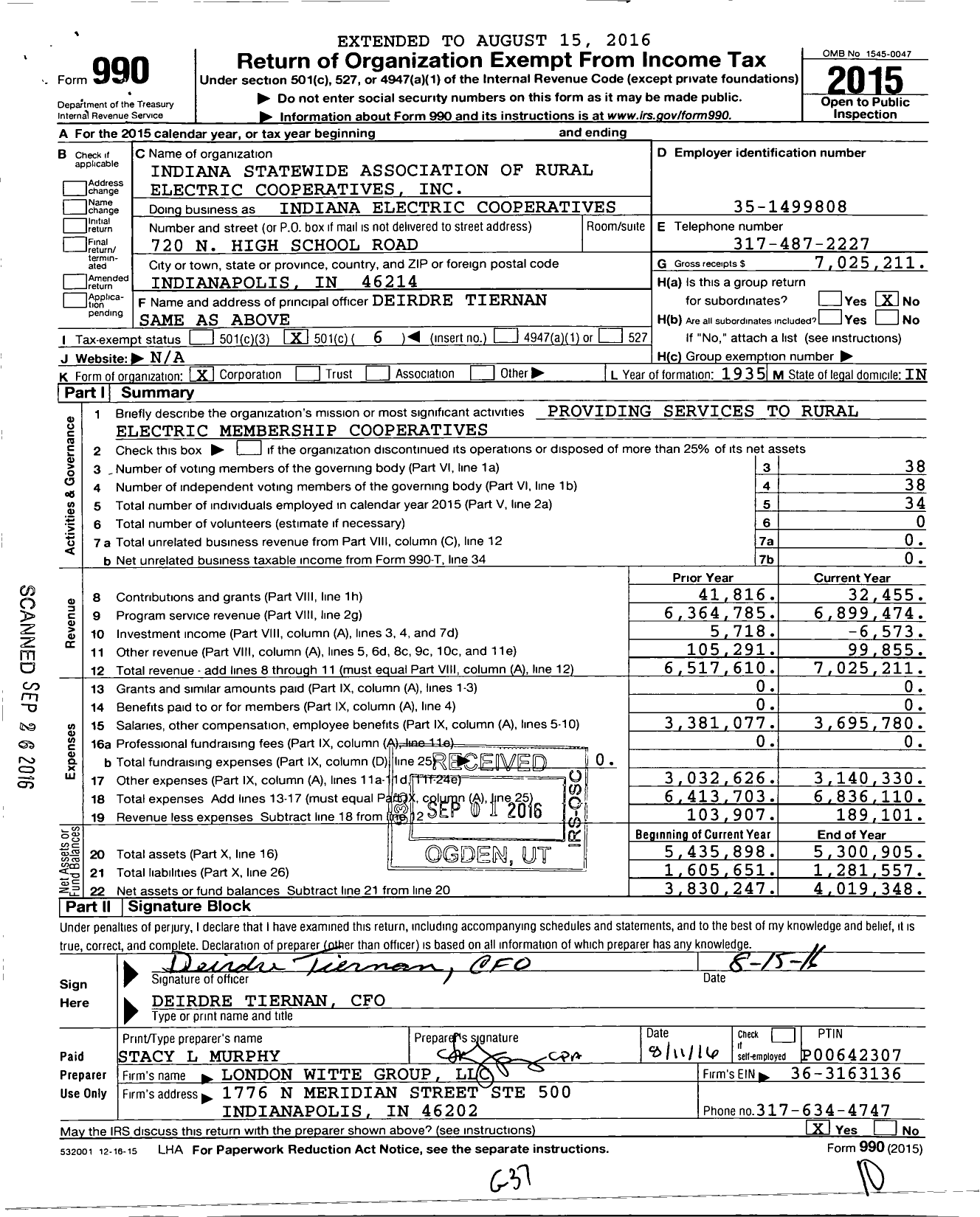 Image of first page of 2015 Form 990O for Indiana Electric Cooperatvies