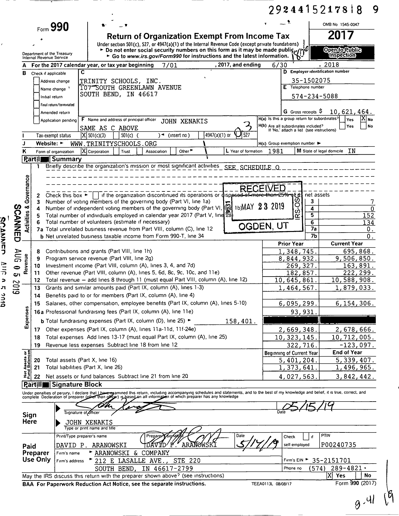 Image of first page of 2017 Form 990 for Trinity Schools