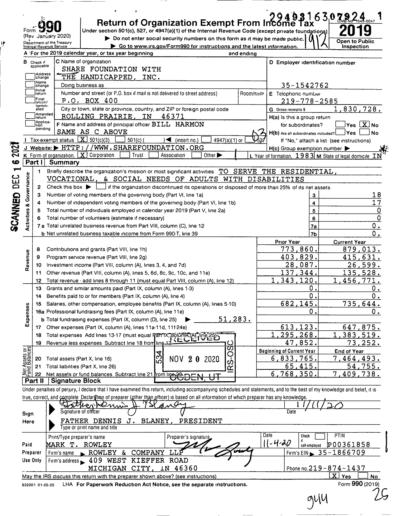 Image of first page of 2019 Form 990 for Share Foundation with the Handicapped