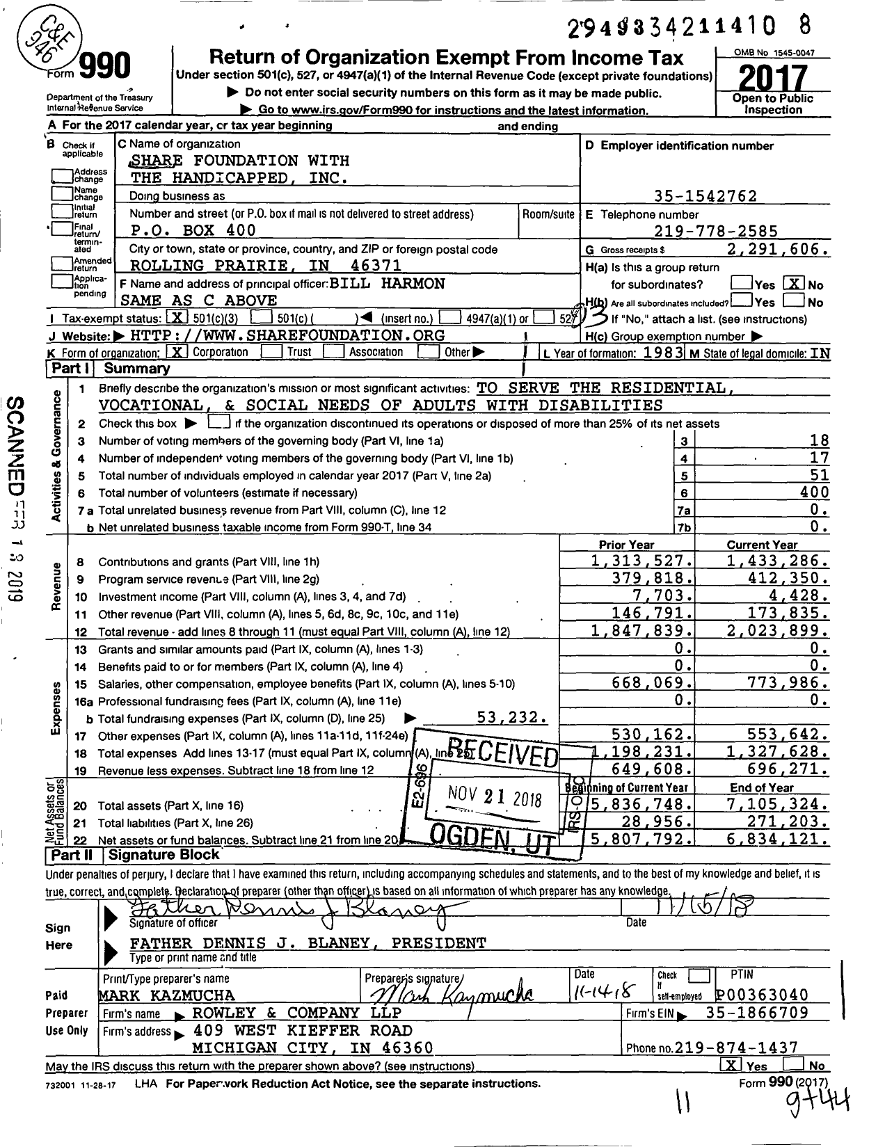 Image of first page of 2017 Form 990 for Share Foundation with the Handicapped