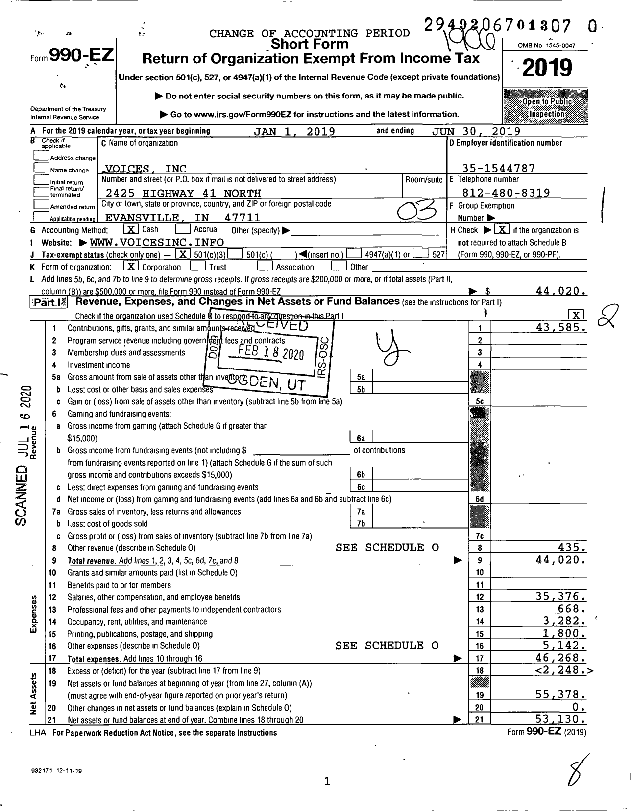 Image of first page of 2018 Form 990EZ for Voices