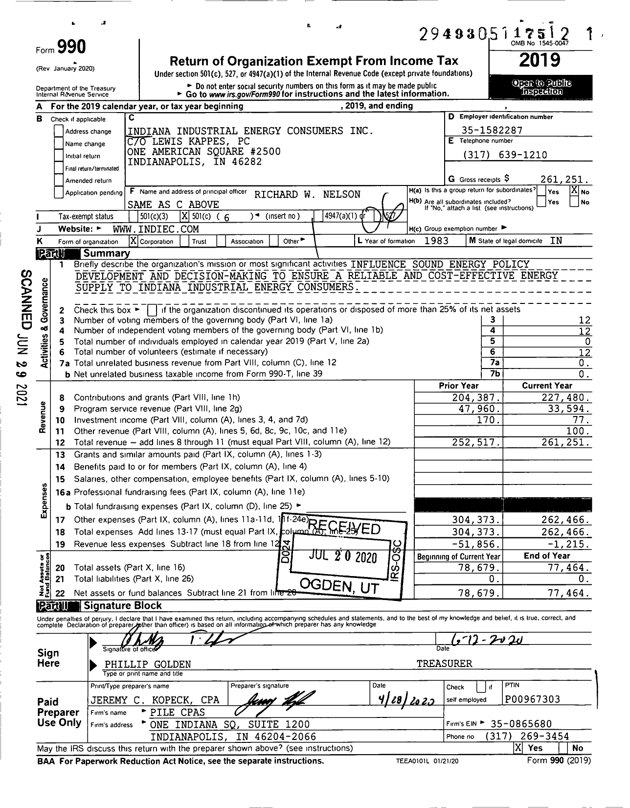 Image of first page of 2019 Form 990O for Indiana Industrial Energy Consumers