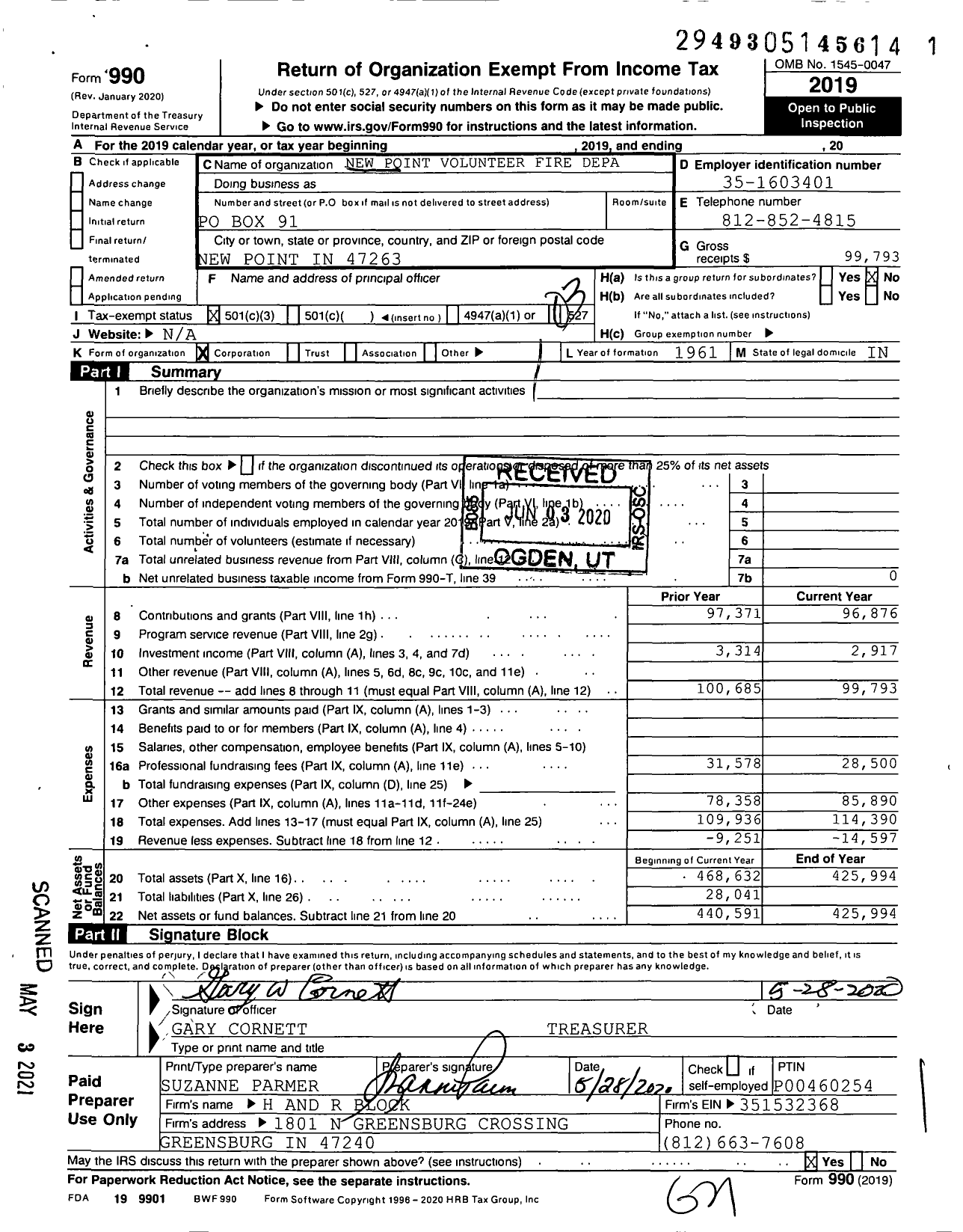 Image of first page of 2019 Form 990 for New Point Comm Vol Fire Department