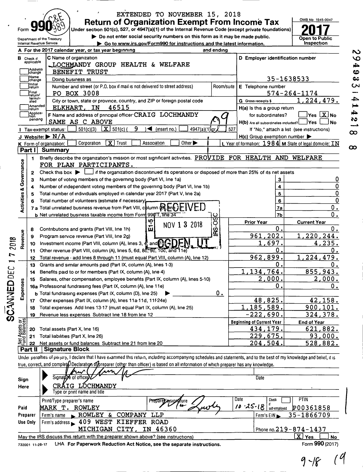 Image of first page of 2017 Form 990O for Lochmandy Group Health and Welfare Benefit Trust