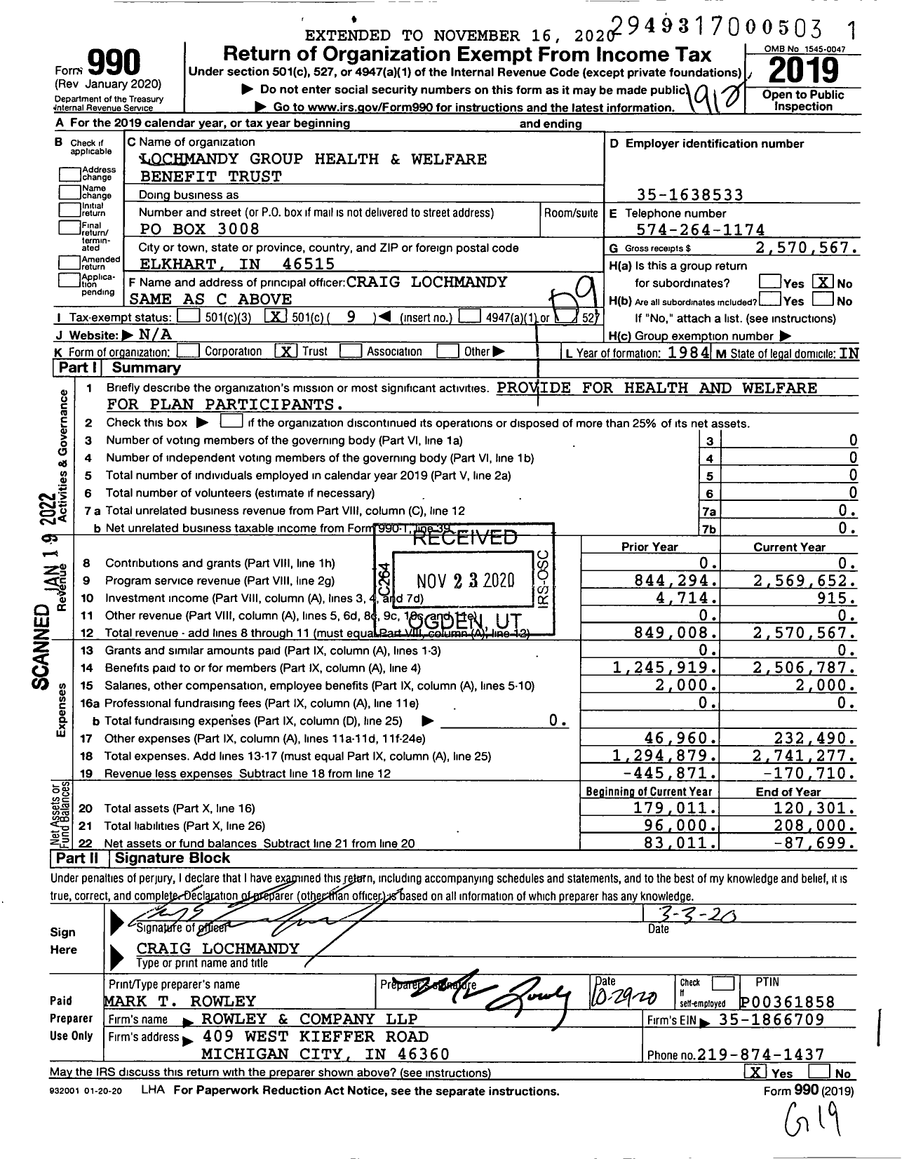 Image of first page of 2019 Form 990O for Lochmandy Group Health and Welfare Benefit Trust