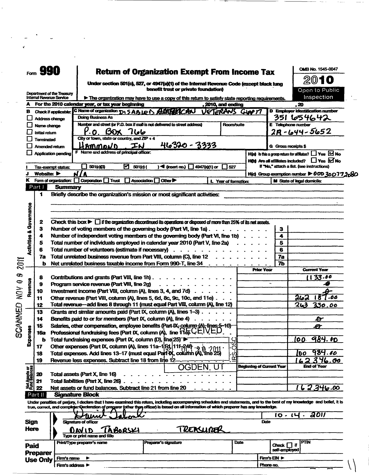 Image of first page of 2010 Form 990O for Disabled American Veterans - 17 Glenn F Renicker