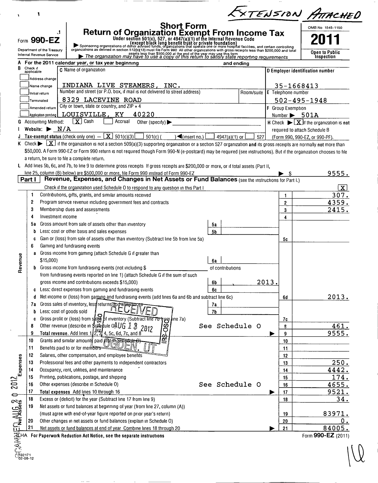 Image of first page of 2011 Form 990EZ for Indiana Live Steamers Incorporated