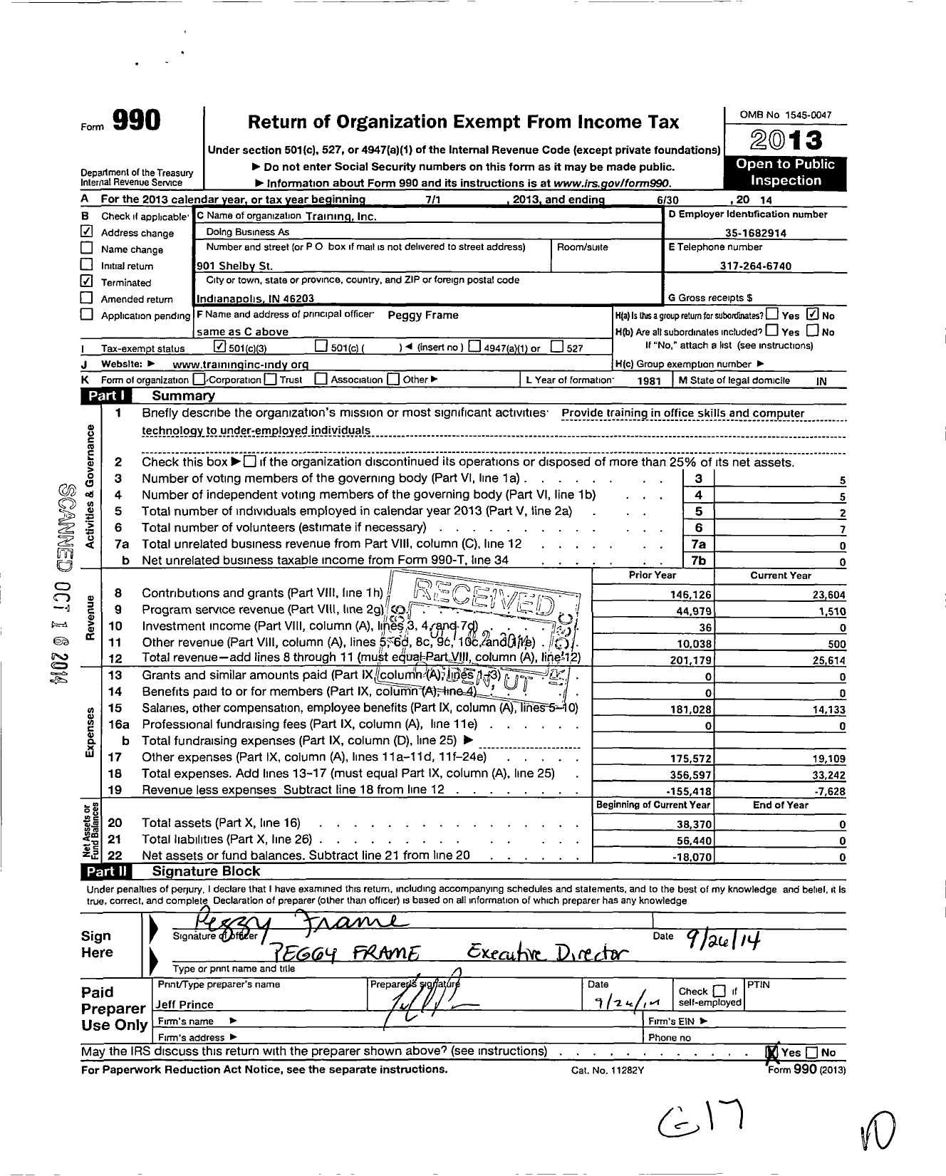 Image of first page of 2013 Form 990 for Training