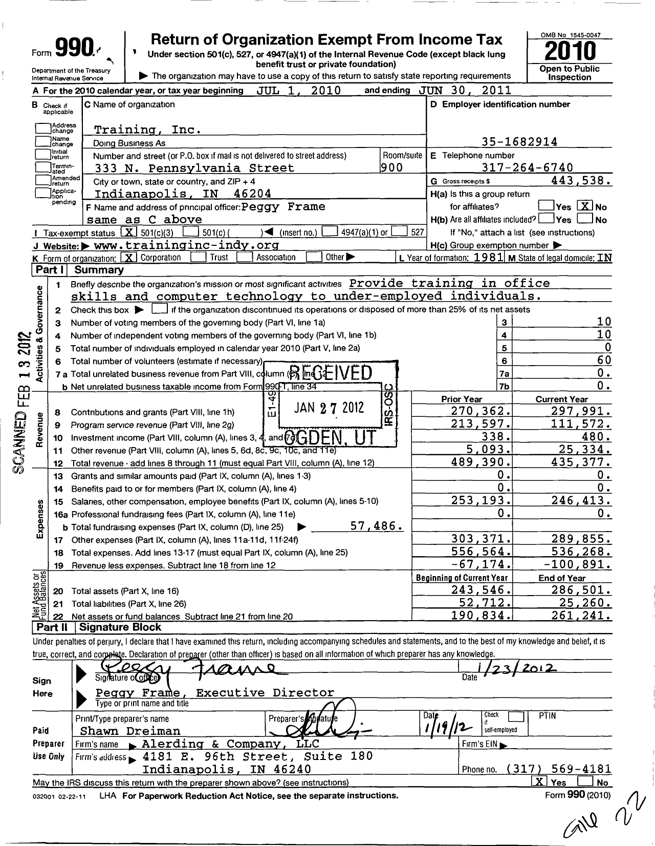 Image of first page of 2010 Form 990 for Training