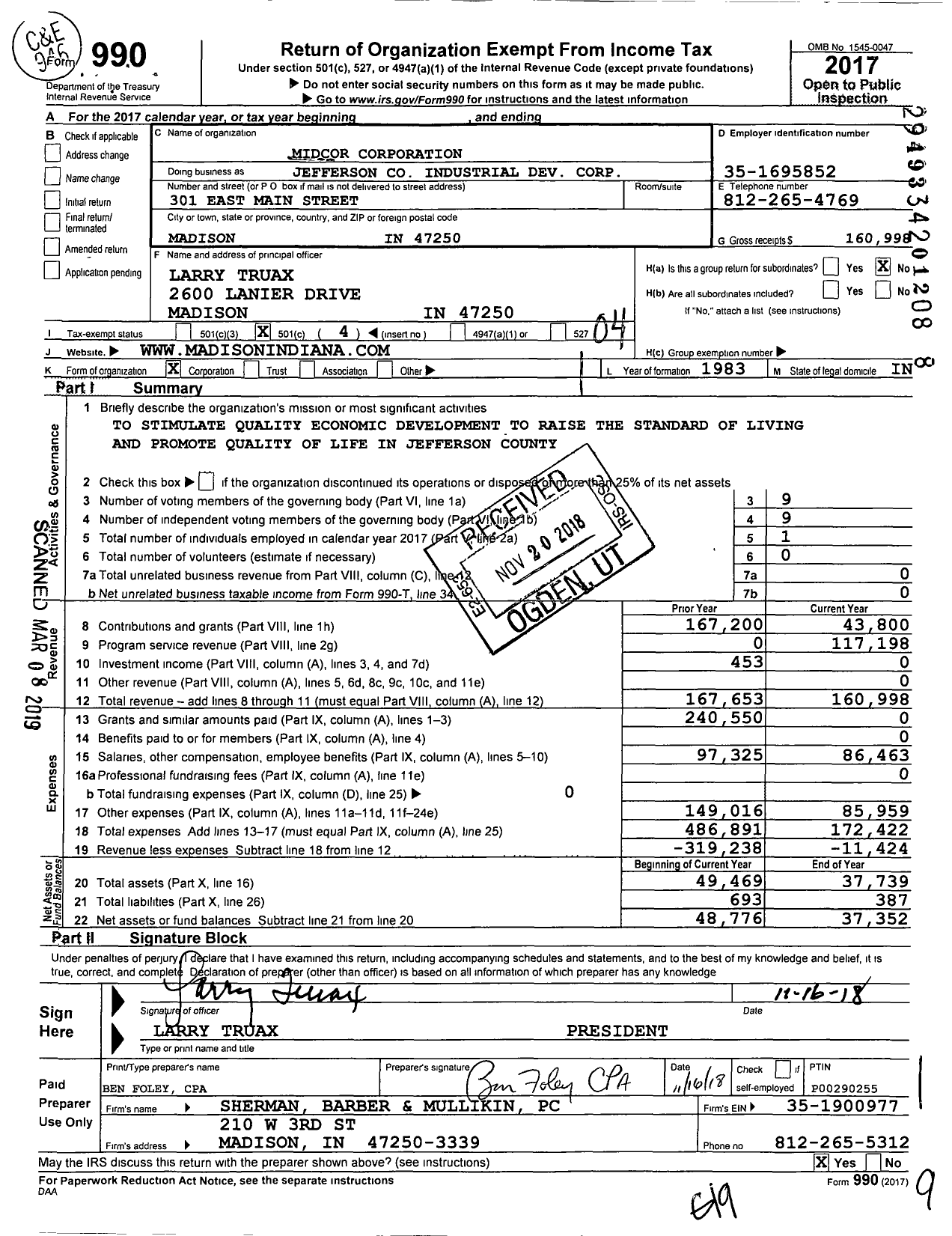 Image of first page of 2017 Form 990O for Jefferson Corporation Industrial Dev Corporation