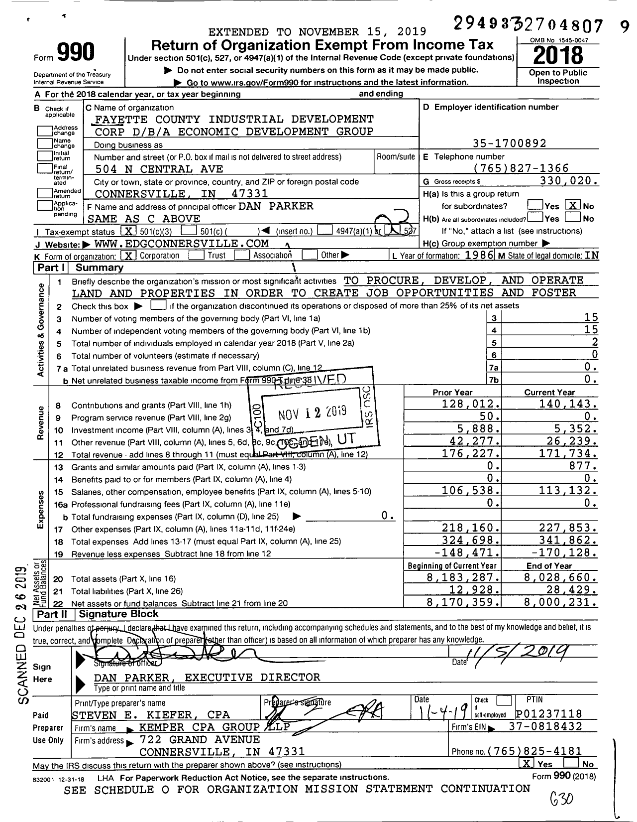 Image of first page of 2018 Form 990 for Economic Development Group