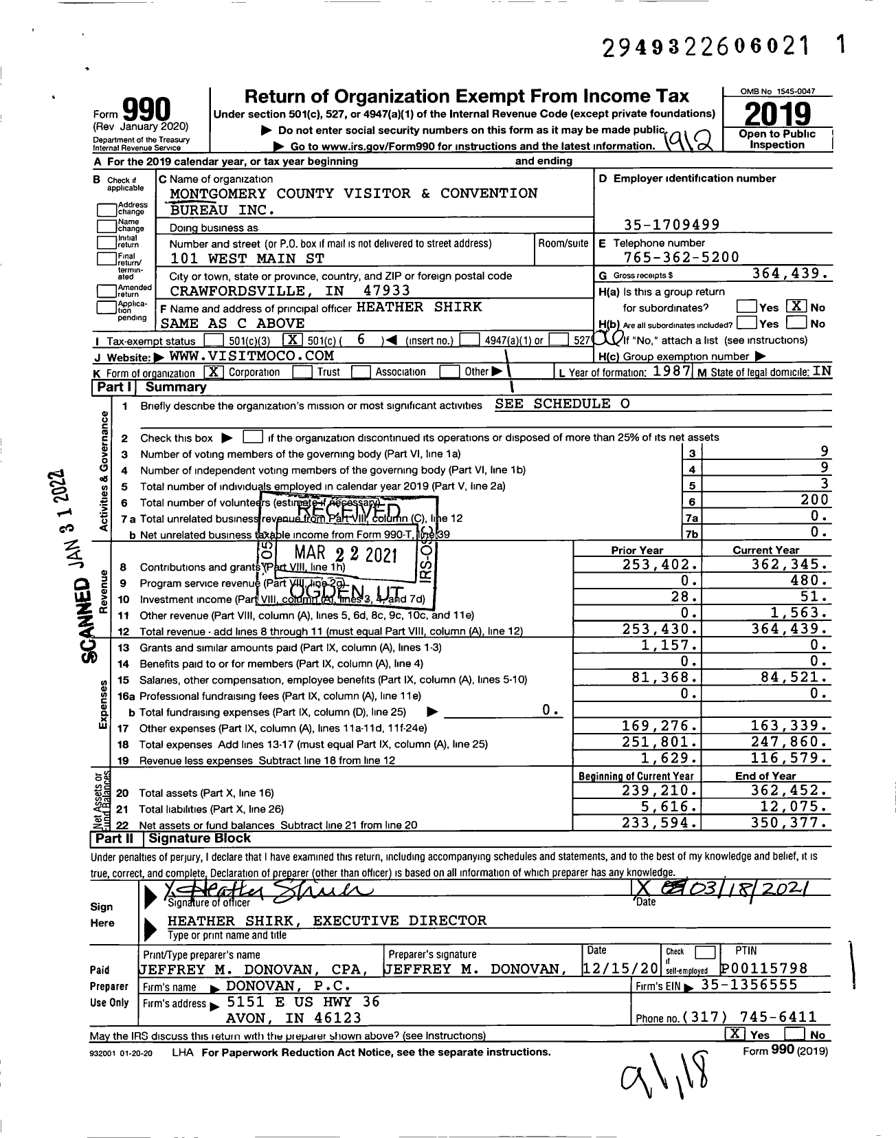 Image of first page of 2019 Form 990O for Montgomery County Visitor and Convention Bureau