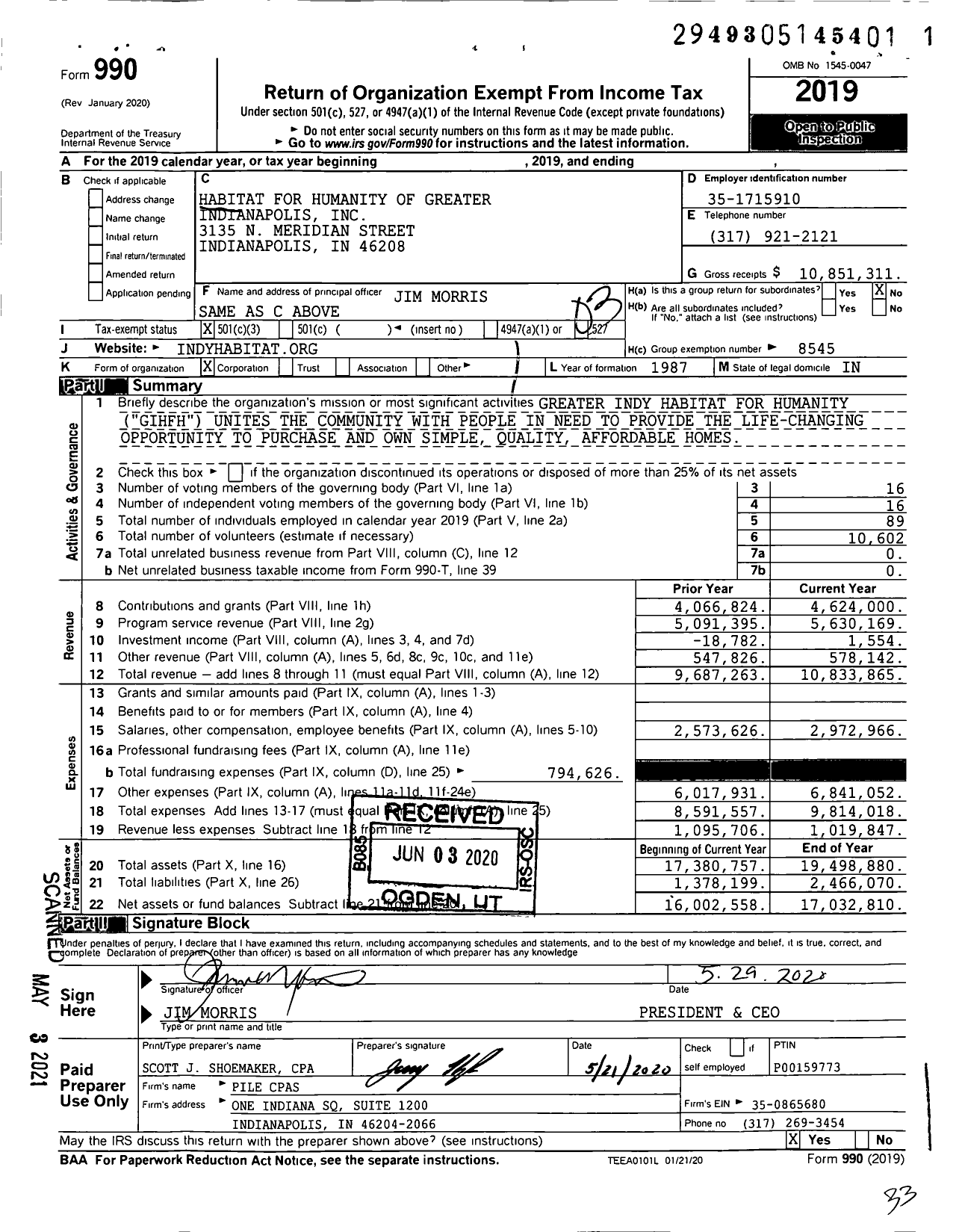 Image of first page of 2019 Form 990 for Habitat For Humanity - Greater Indy Habitat For Humanity