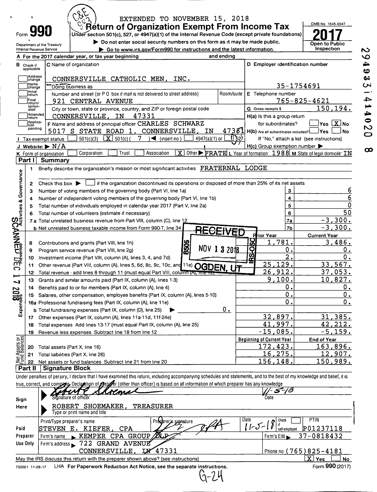 Image of first page of 2017 Form 990O for Connersville Catholic Men