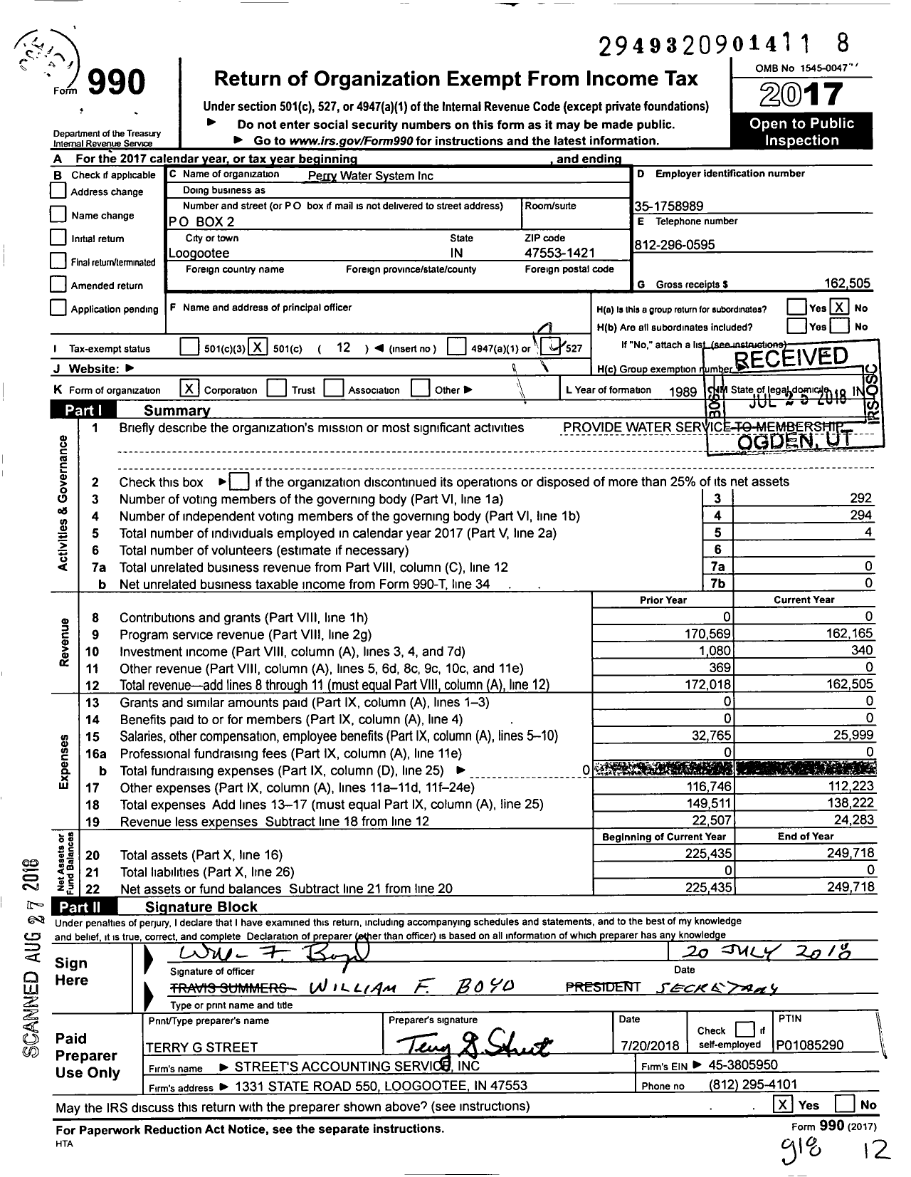 Image of first page of 2017 Form 990O for Perry Water System