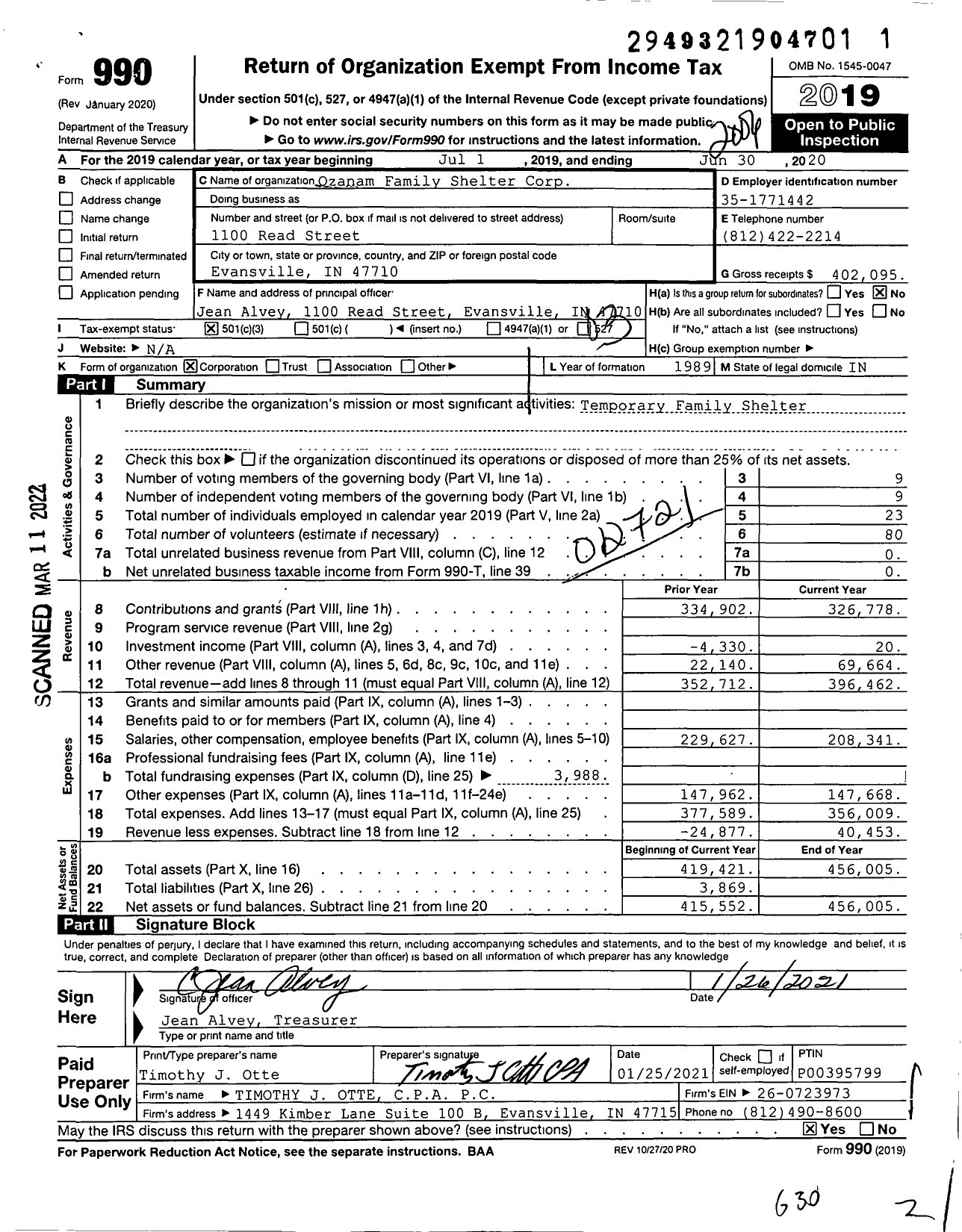 Image of first page of 2019 Form 990 for Ozanam Family Shelter Corp