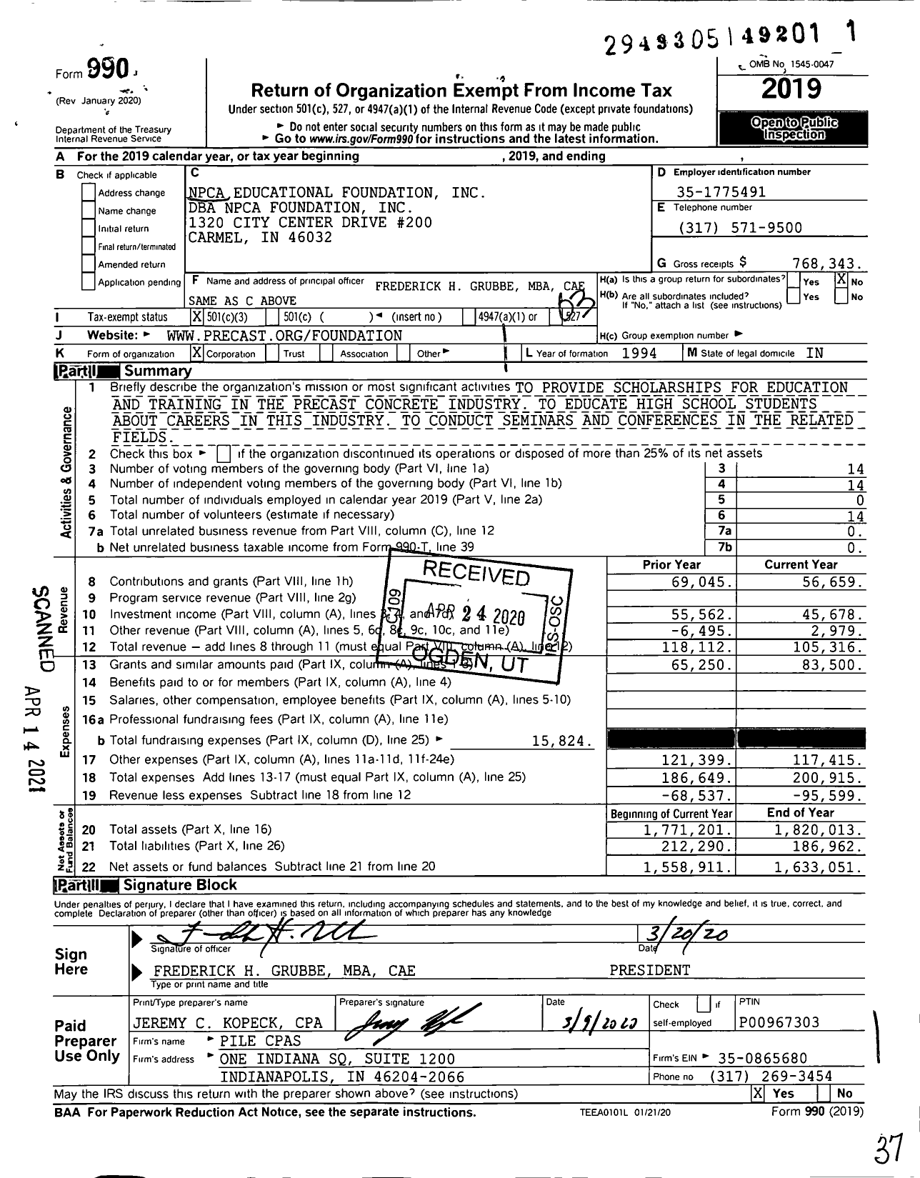 Image of first page of 2019 Form 990 for NPCA Foundation