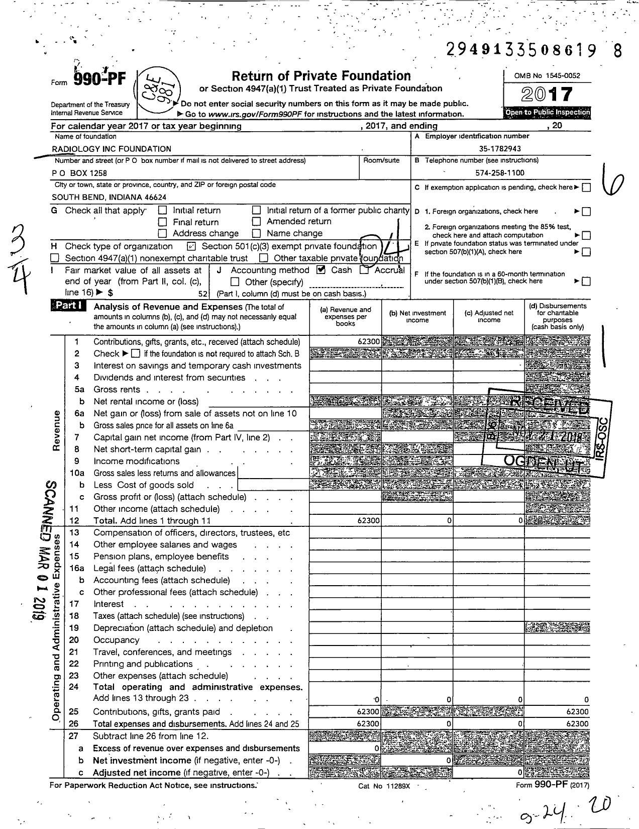 Image of first page of 2017 Form 990PF for Radiology Foundation