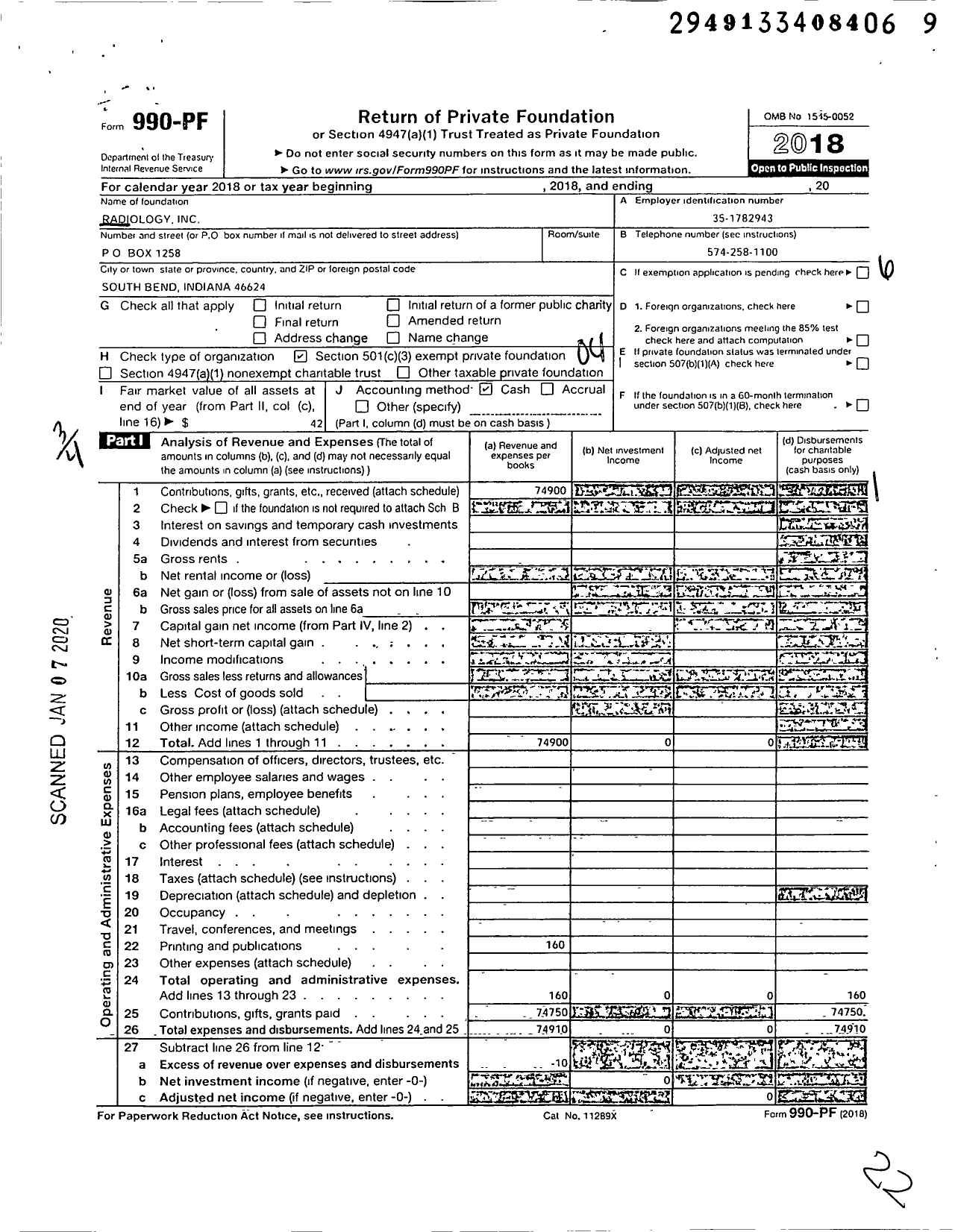 Image of first page of 2018 Form 990PF for Radiology Foundation