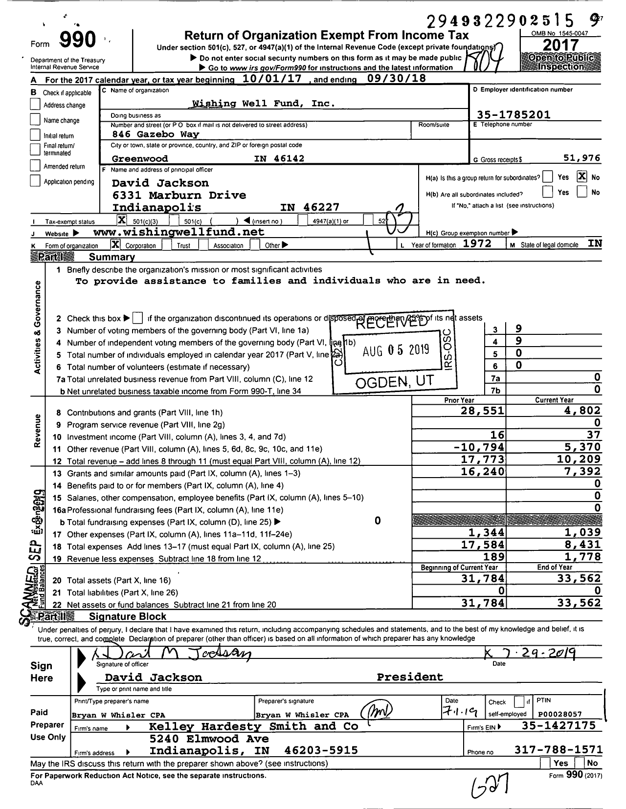 Image of first page of 2017 Form 990 for Wishing Well Fund