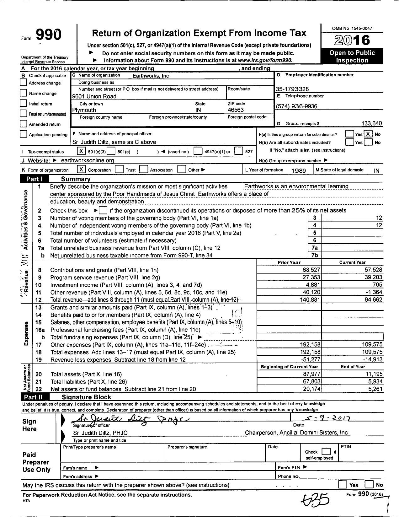 Image of first page of 2016 Form 990 for Earthworks