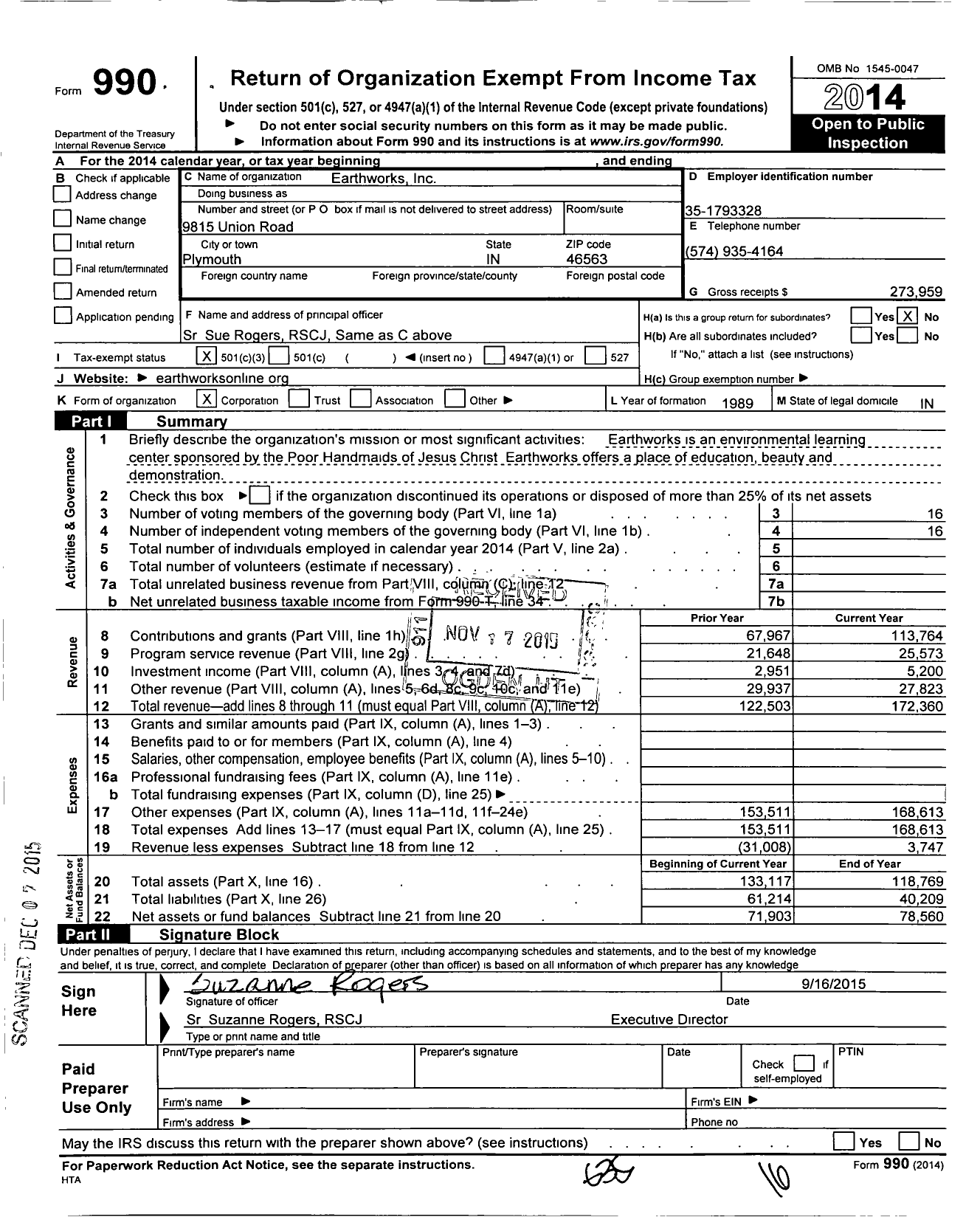 Image of first page of 2014 Form 990 for Earthworks