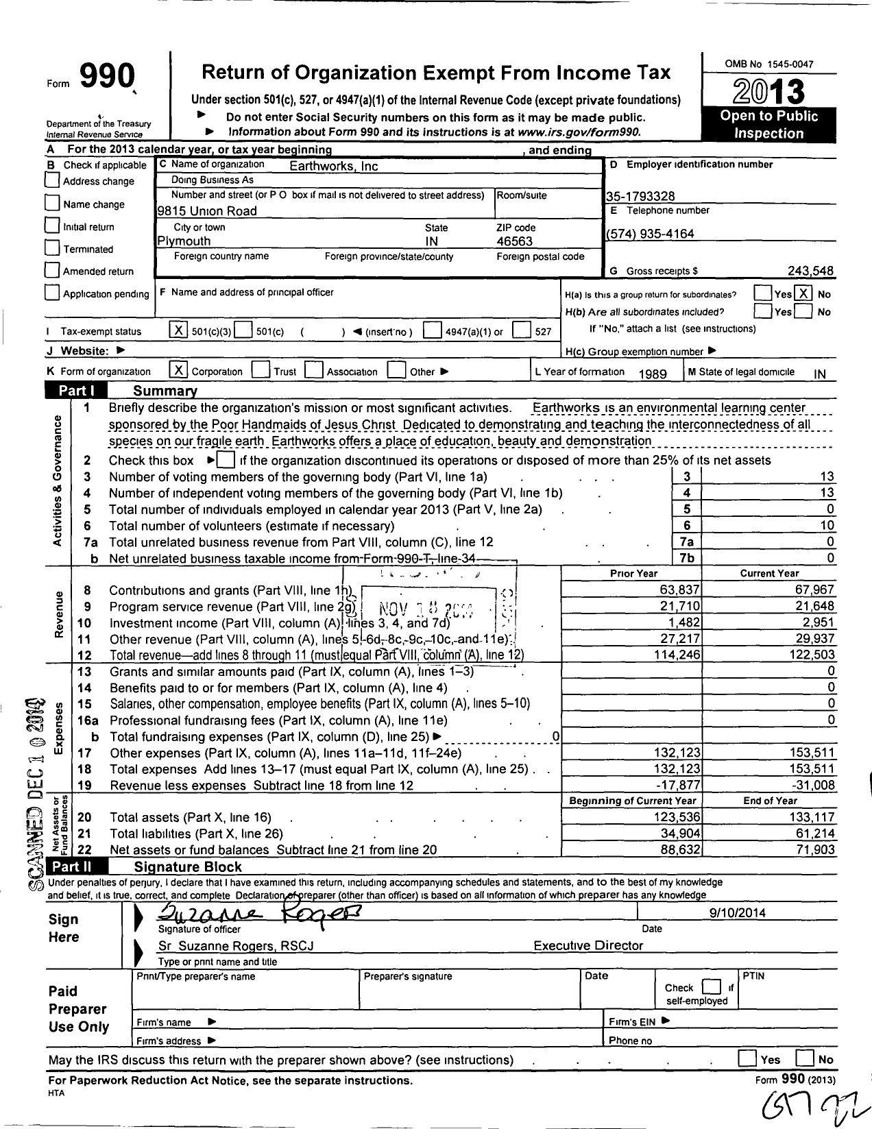 Image of first page of 2013 Form 990 for Earthworks