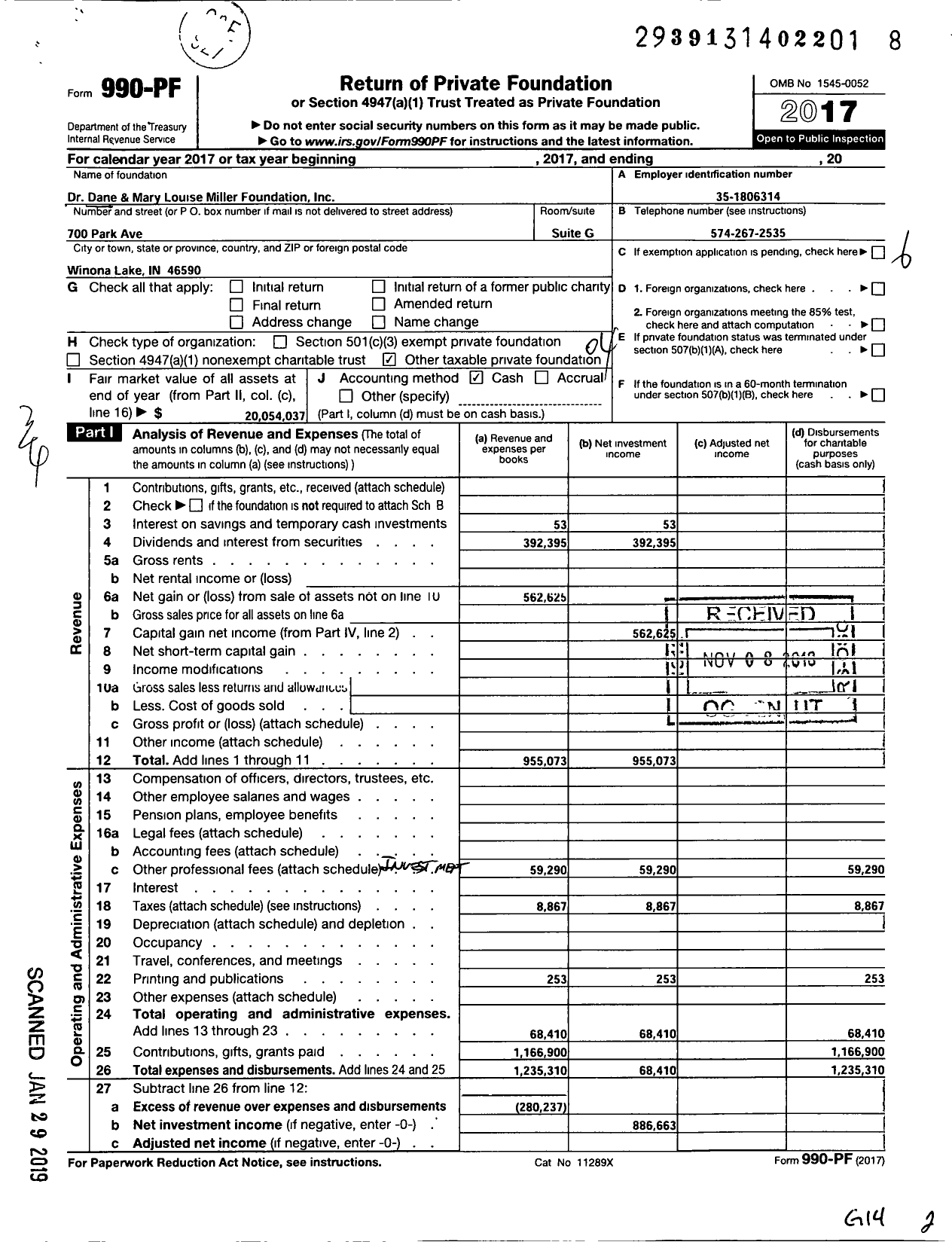 Image of first page of 2017 Form 990PF for Dane and Mary Louise Miller Foundation
