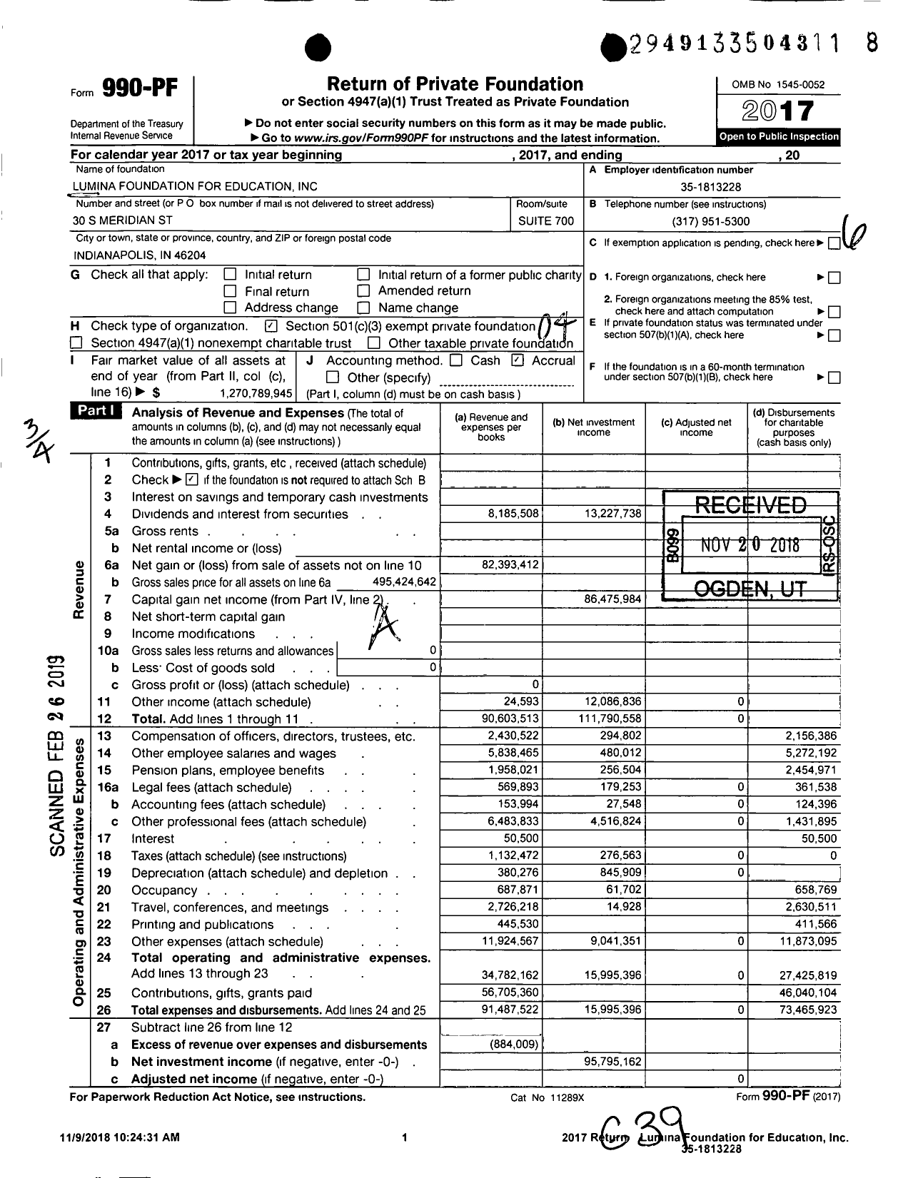 Image of first page of 2017 Form 990PF for Lumina Foundation