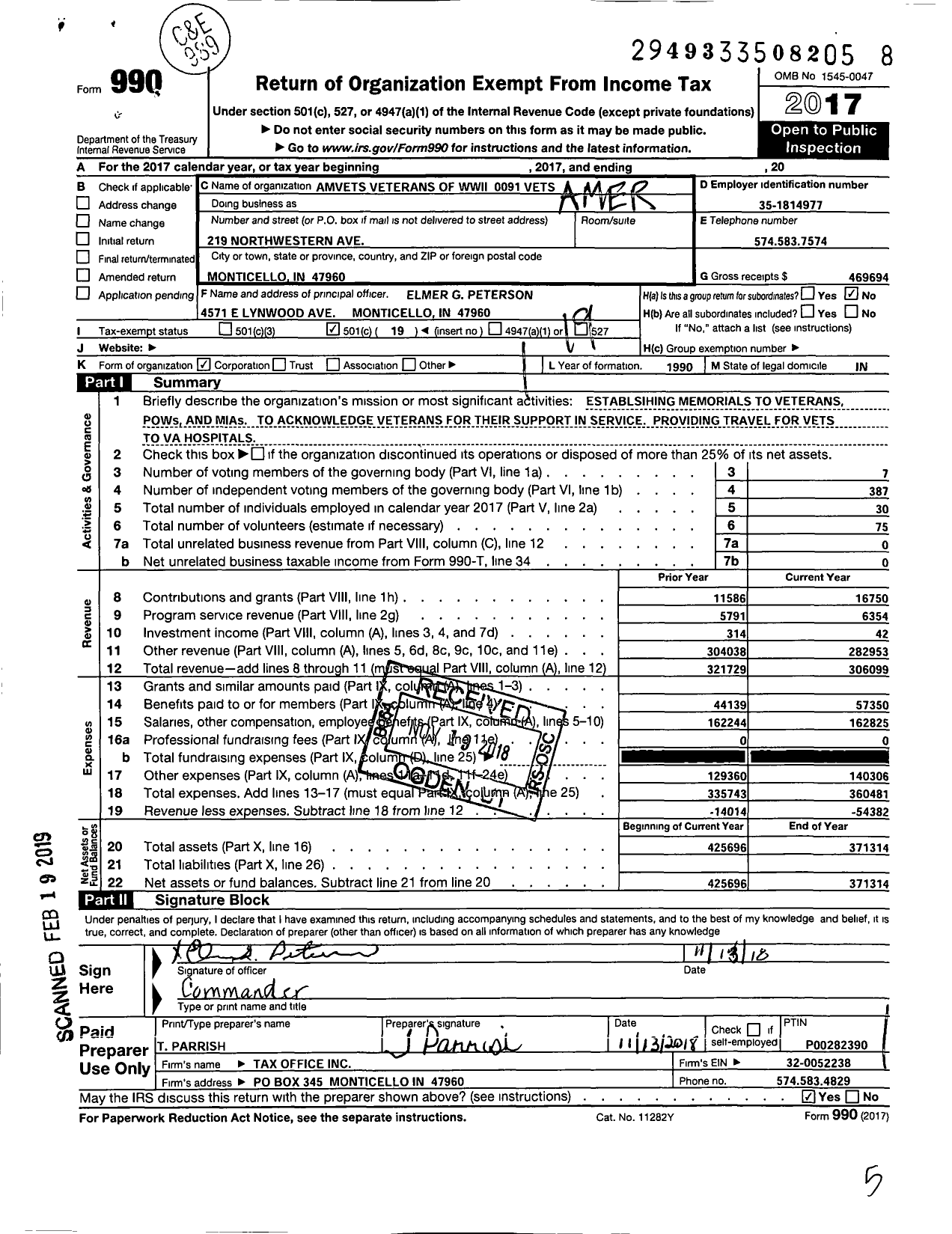 Image of first page of 2017 Form 990O for Amvets - 0091-in