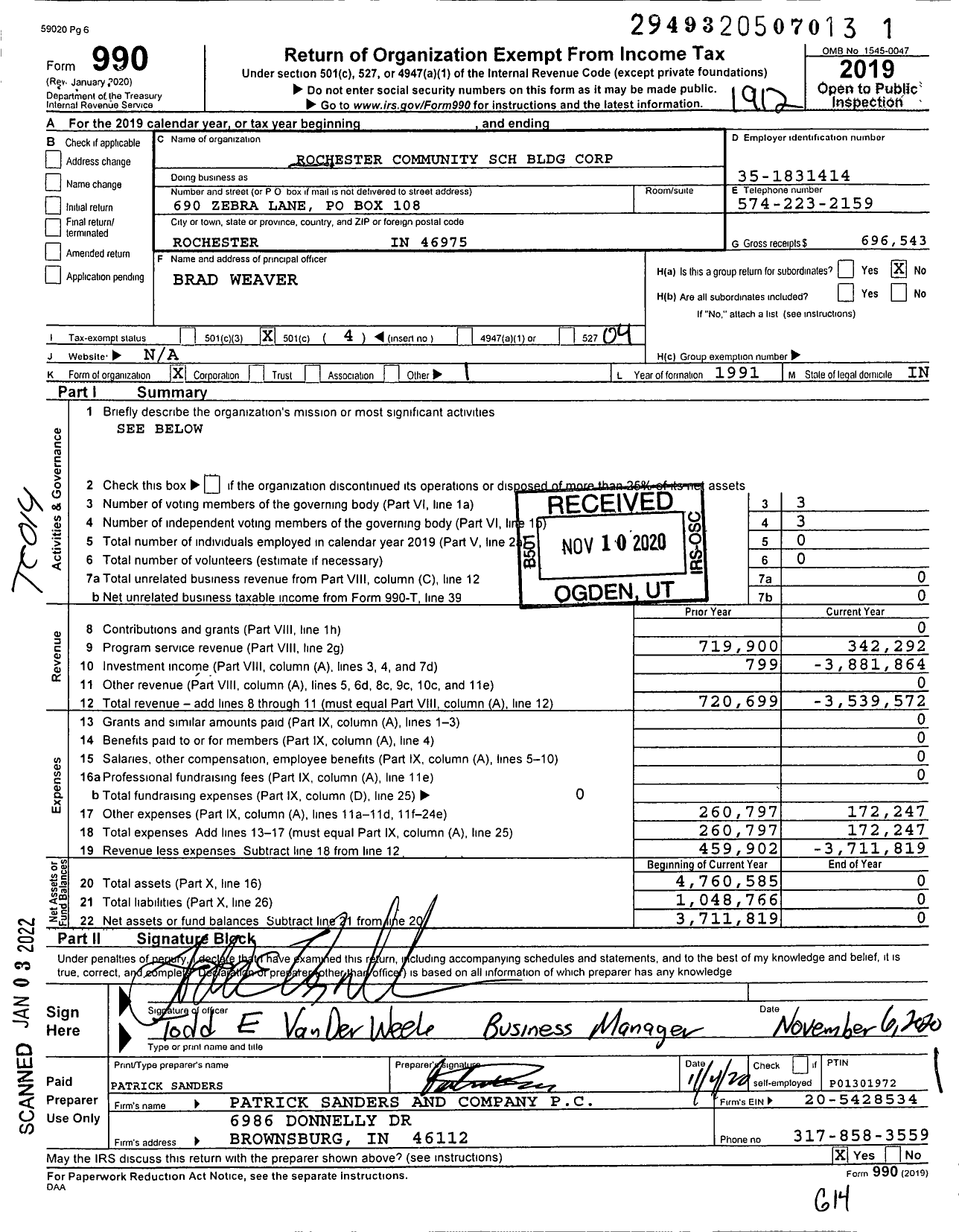 Image of first page of 2019 Form 990O for Rochester Community SCH Bldg Corporation