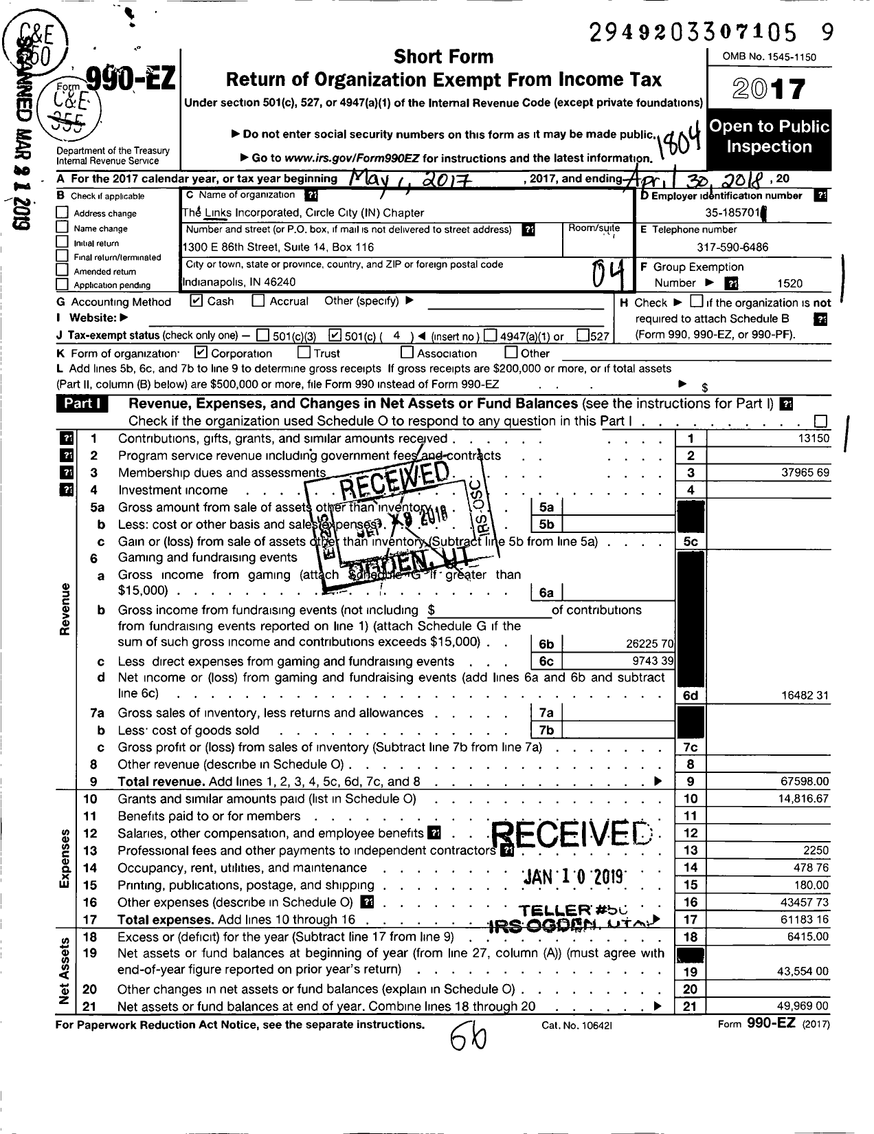 Image of first page of 2017 Form 990EO for Links Incorporated Circle City IN Chapter