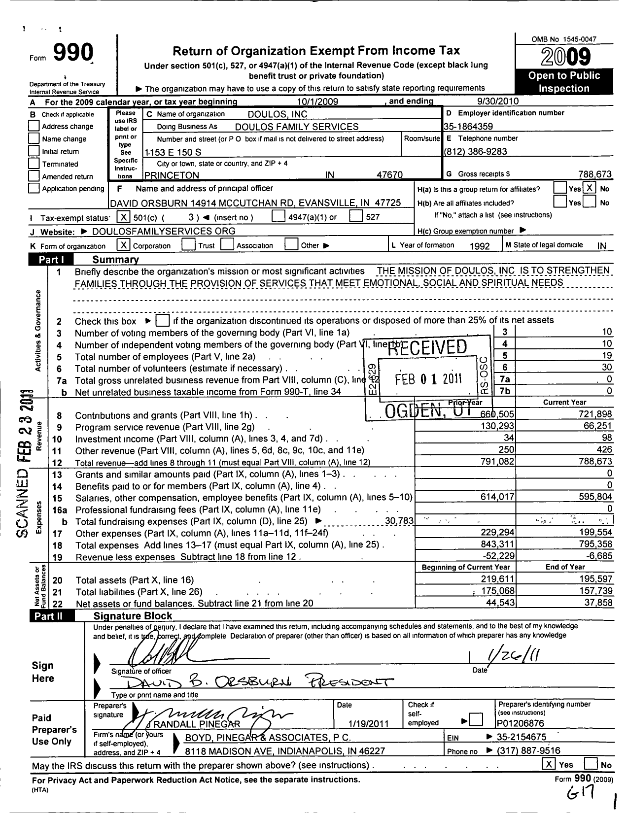 Image of first page of 2009 Form 990 for Doulos