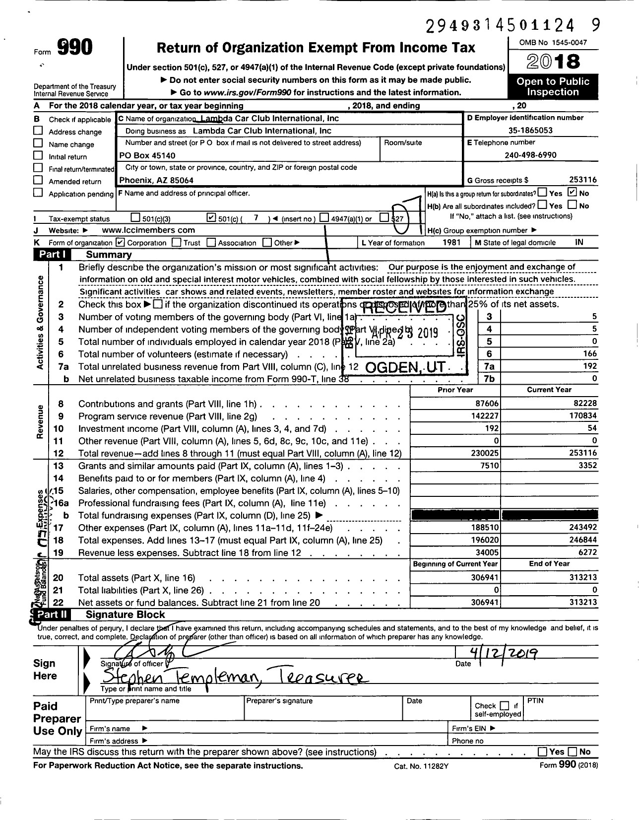 Image of first page of 2018 Form 990O for Lambda Car Club International