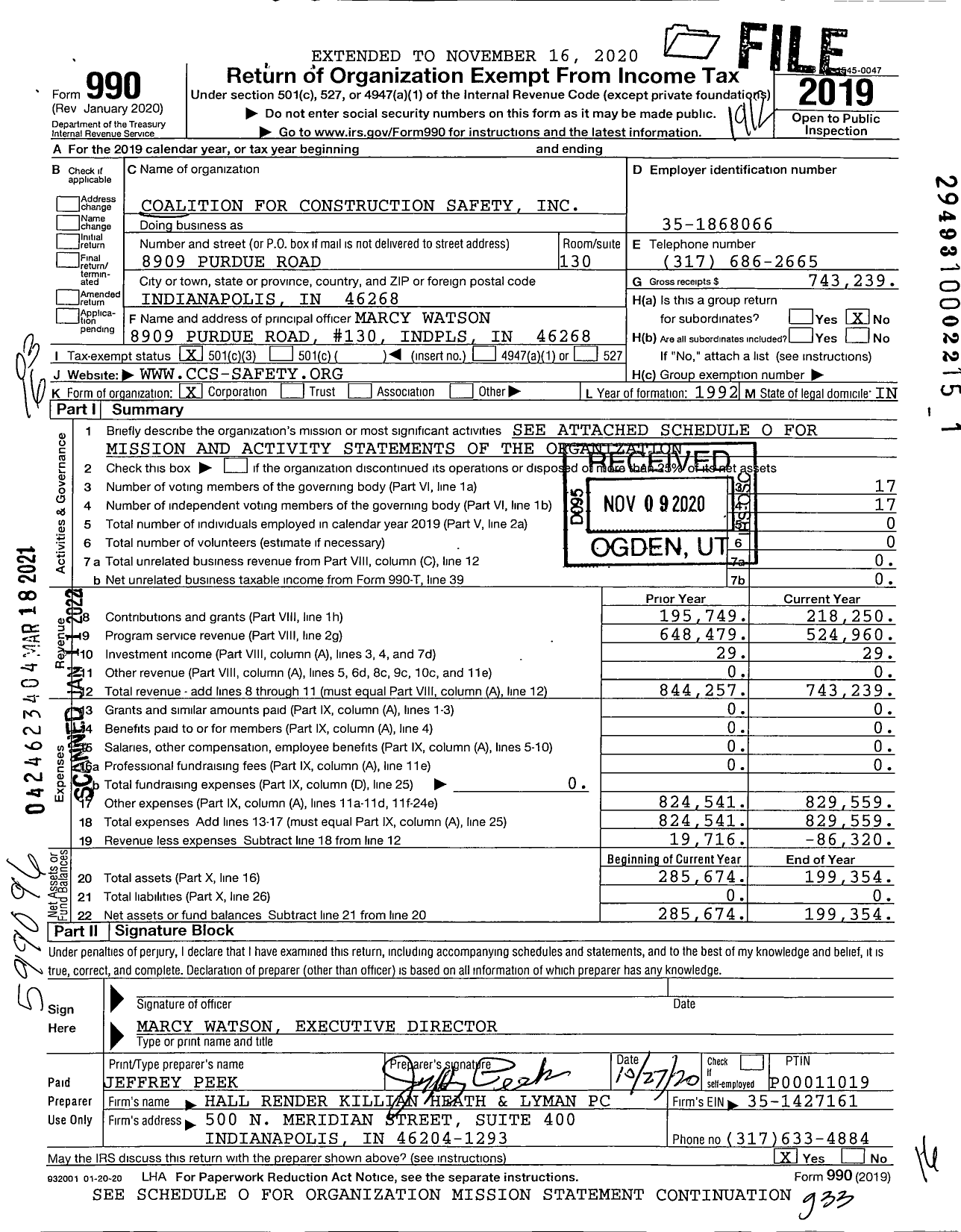 Image of first page of 2019 Form 990 for Coalition for Construction Safety