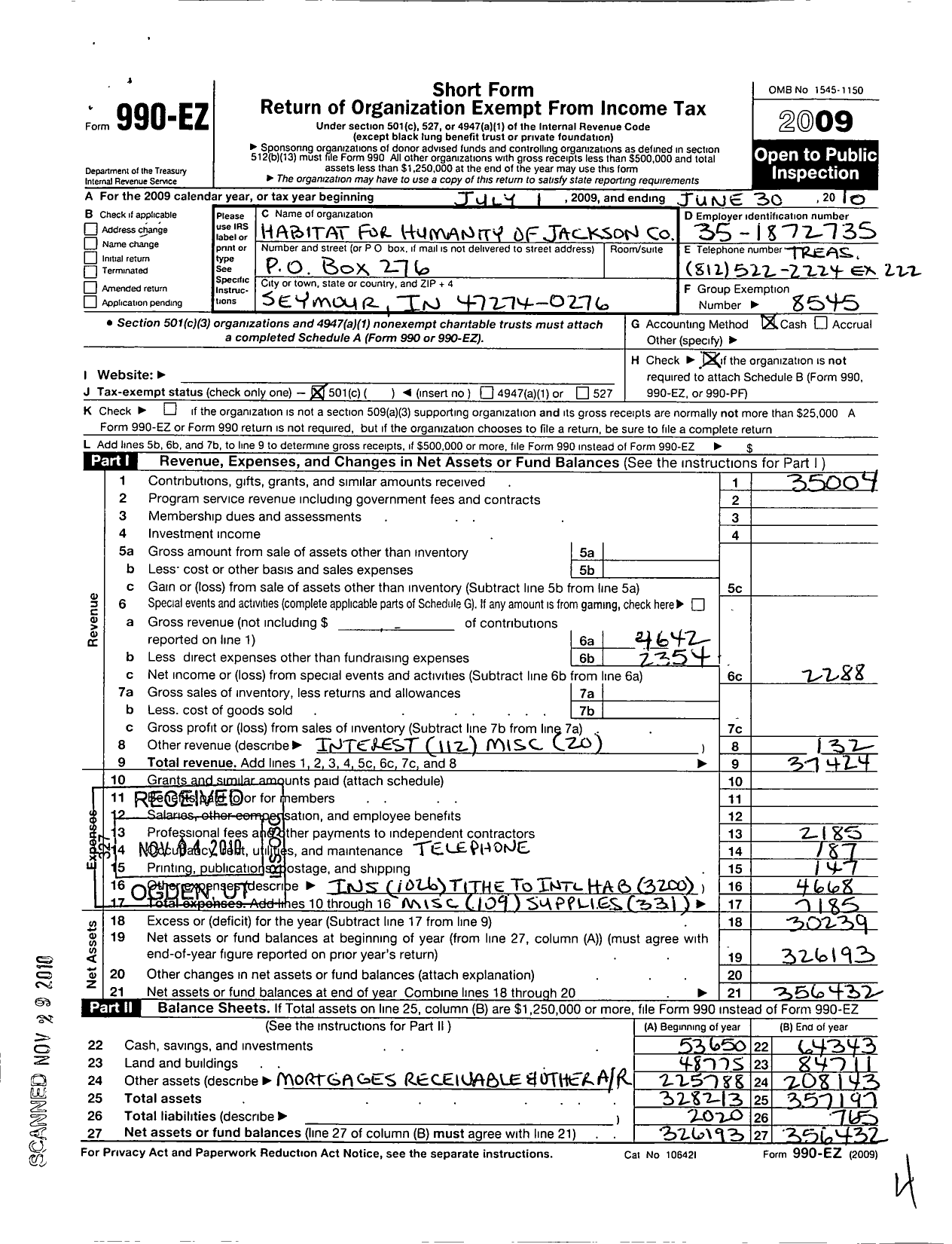 Image of first page of 2009 Form 990EO for Habitat for Humanity International
