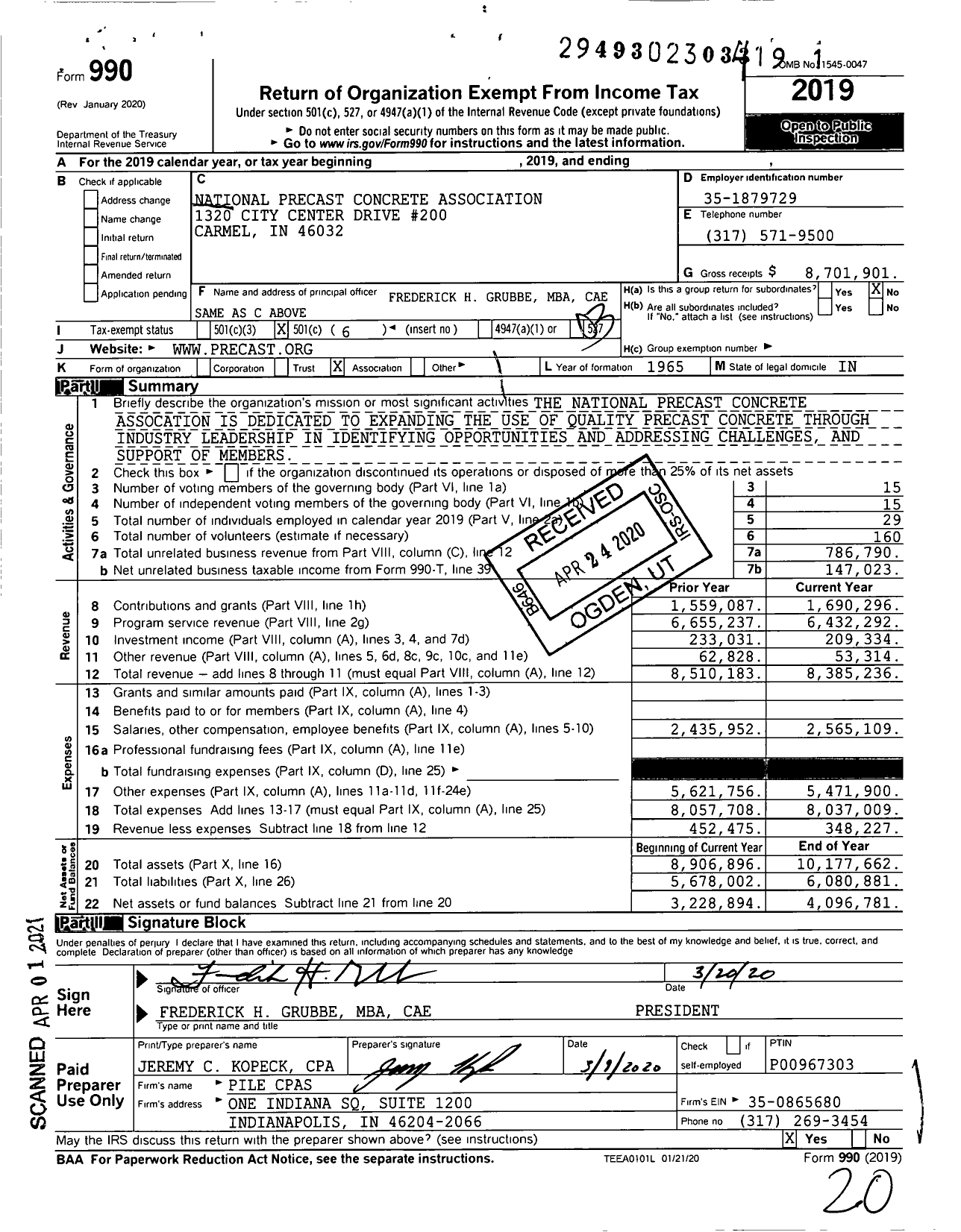 Image of first page of 2019 Form 990 for National Precast Concrete Association
